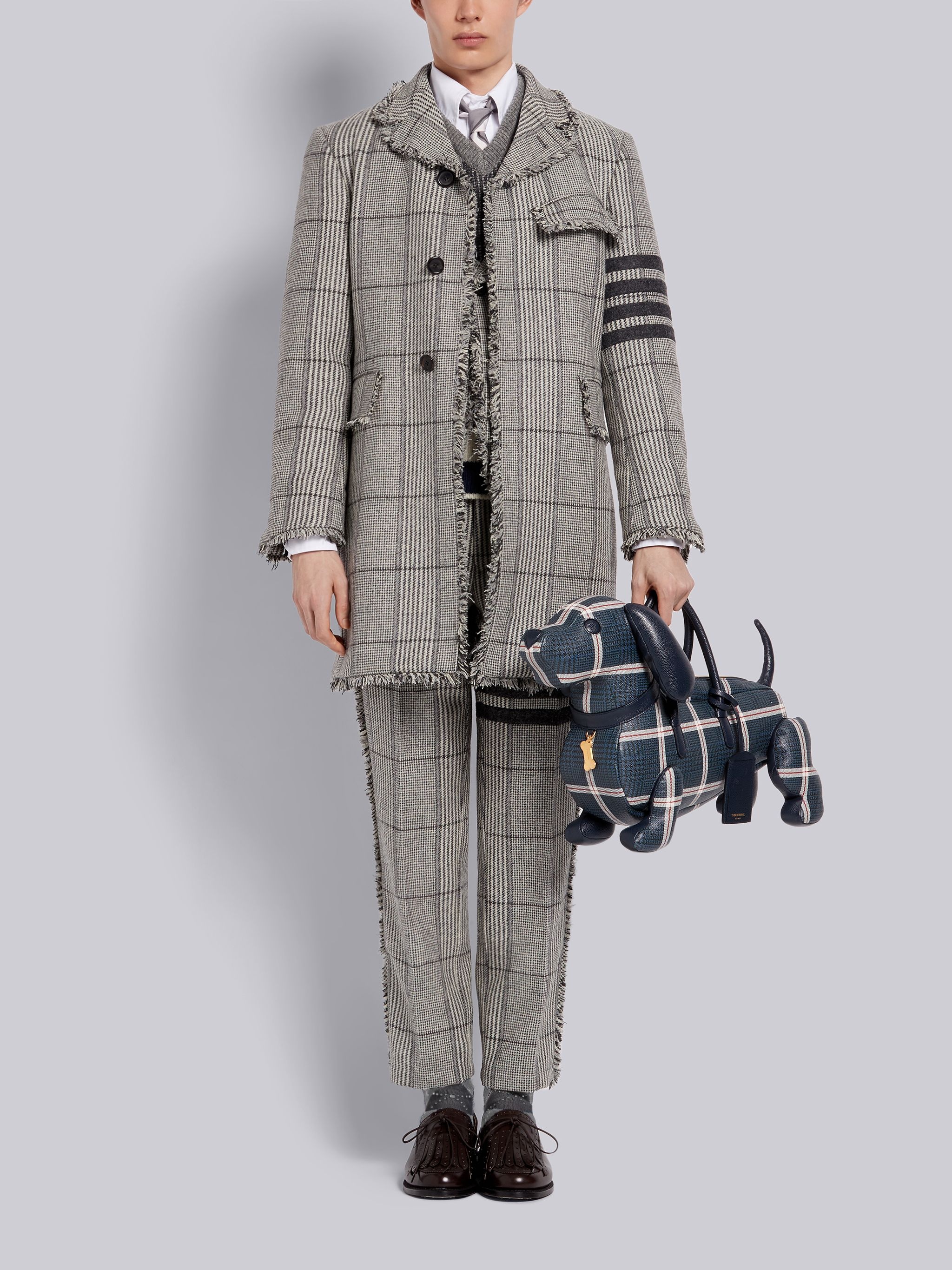 Black and White Prince of Wales Oversize Check Wool Hunting Tweed Frayed Unconstructed Classic Jacke - 4