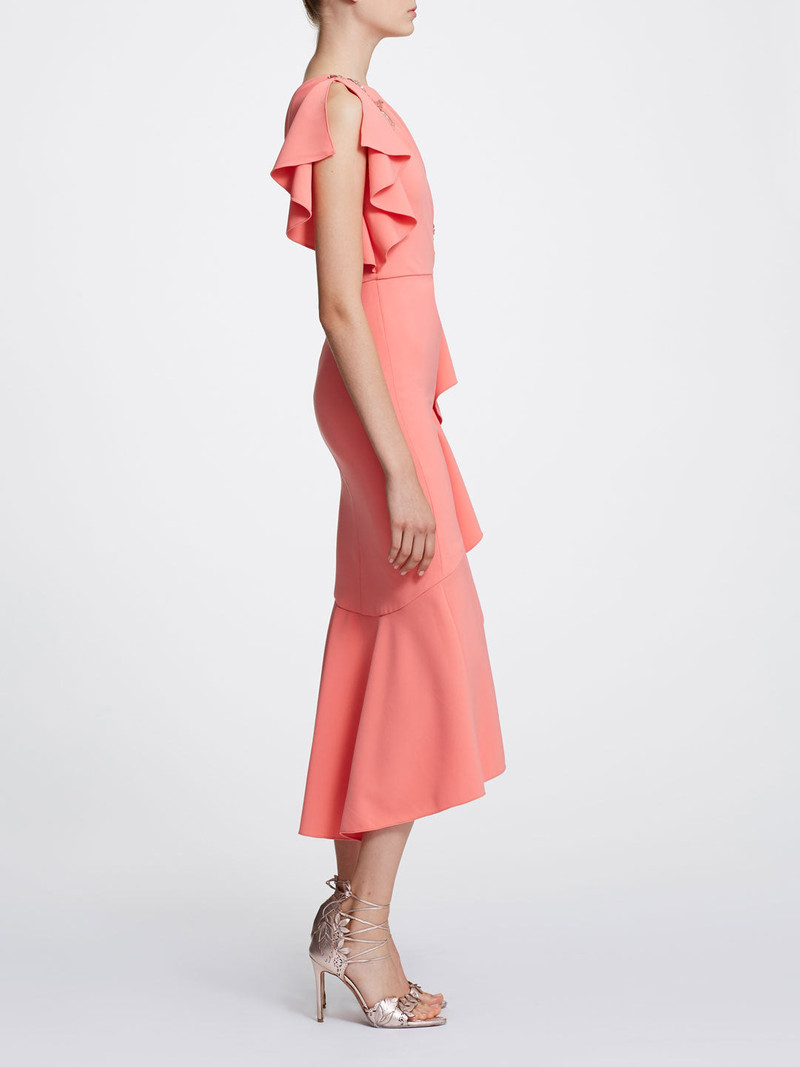 ONE SHOULDER RUFFLE SLEEVE TEA LENGTH MIDI GOWN 3
