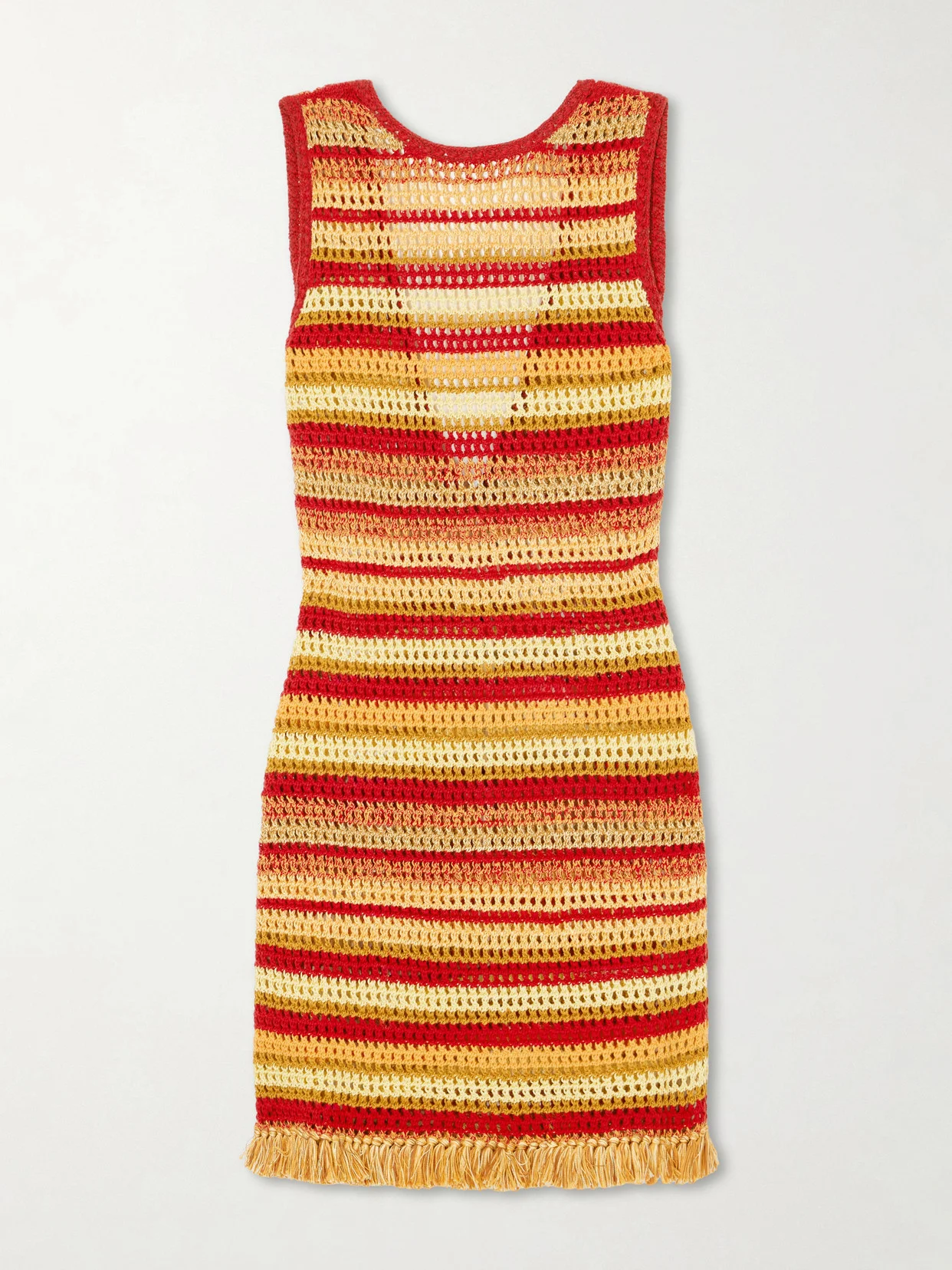 Nevado Fringed Striped Crocheted Cotton Mini Dress - 1