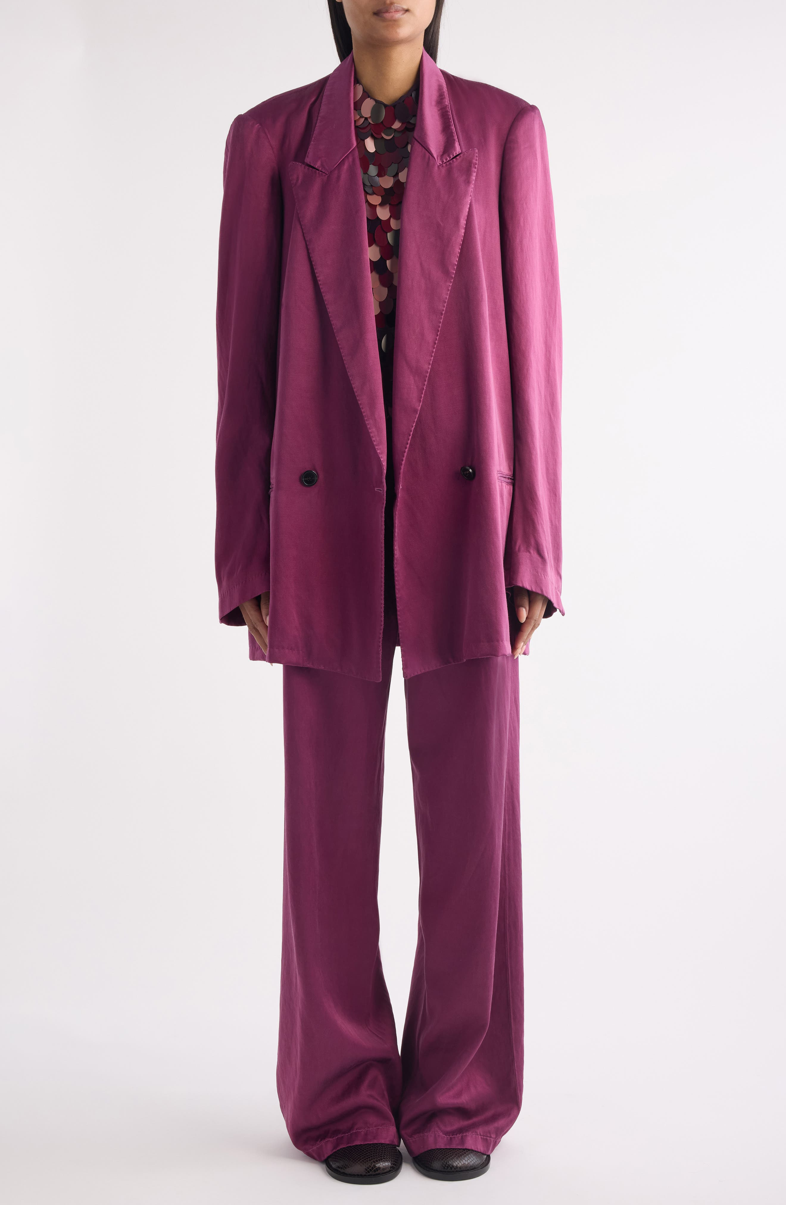 Dries Van Noten Blink Double Breasted Oversize Twill Jacket in Raspberry at Nordstrom - 2