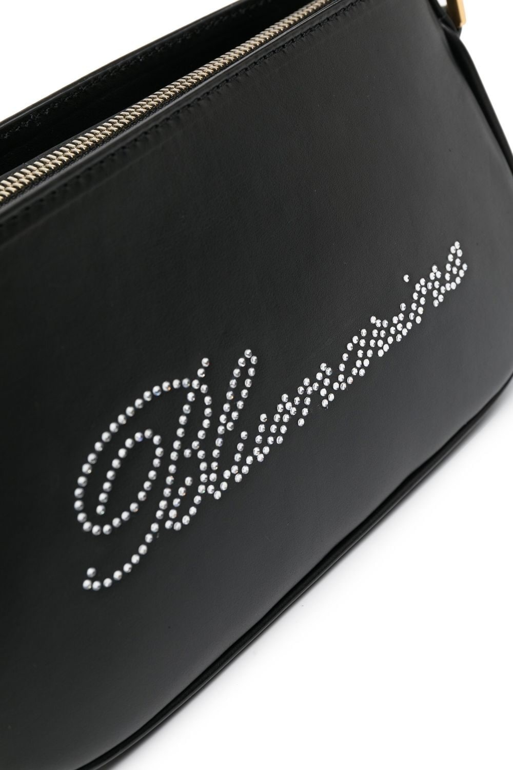 rhinestone-logo leather shoulder bag - 4