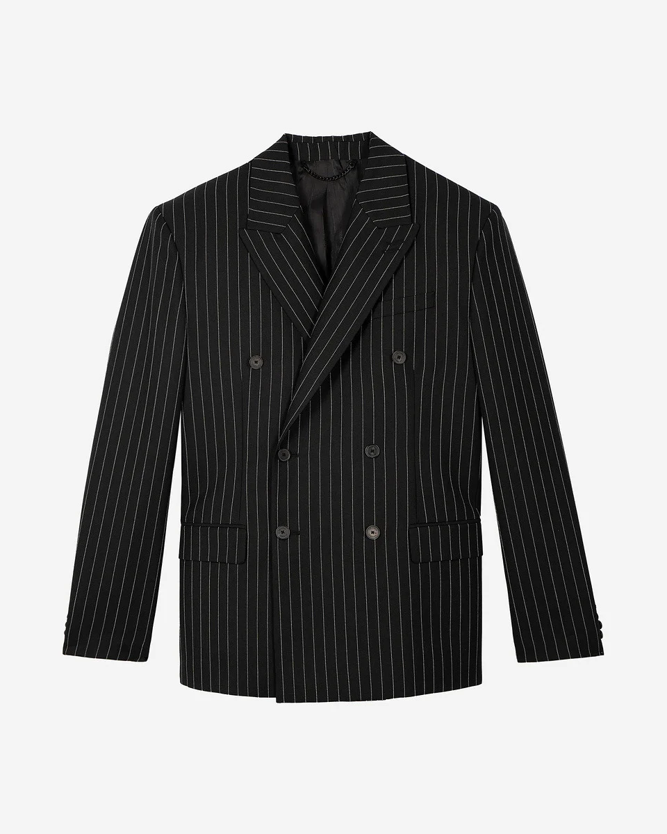 BLACK DOUBLE-BREASTED STRIPED JACKET - 1