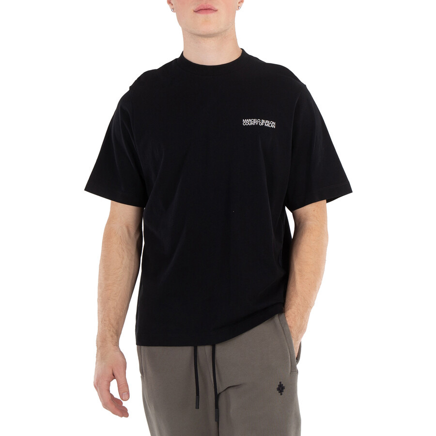 Marcelo Burlon Men's Black White Cotton Crewneck T-Shirt - 1