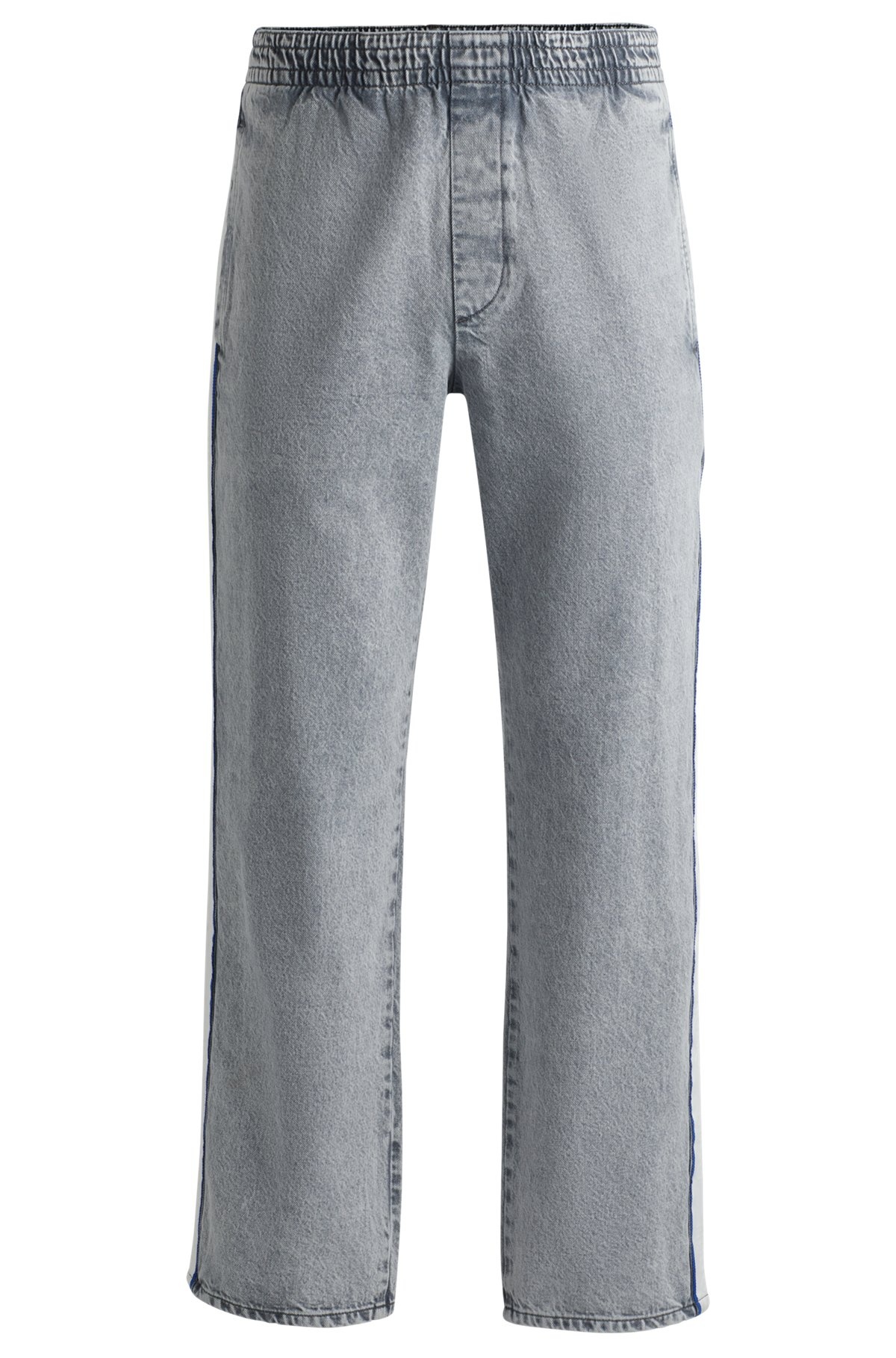 GREY RELAXED-FIT JEANS WITH SIDE POPPERS AND CONTRASTING TAPE - 1