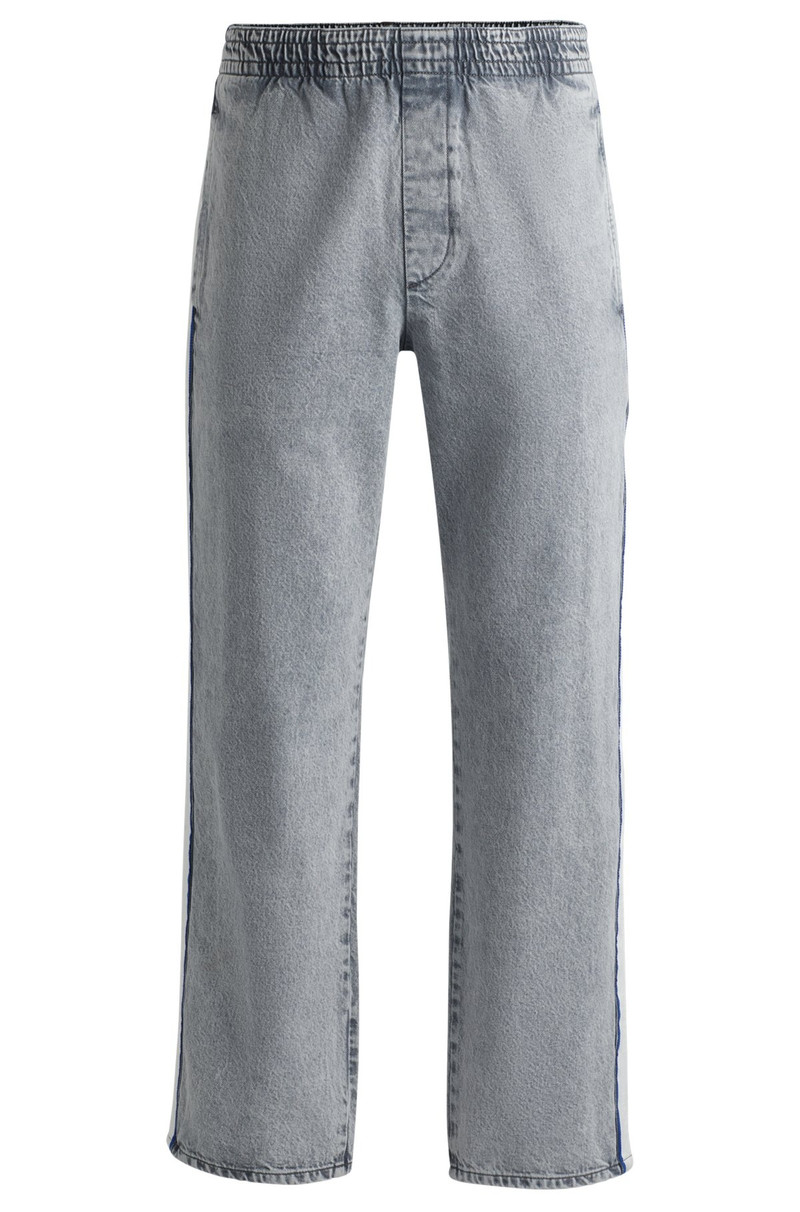 GREY RELAXED-FIT JEANS WITH SIDE POPPERS AND CONTRASTING TAPE 1