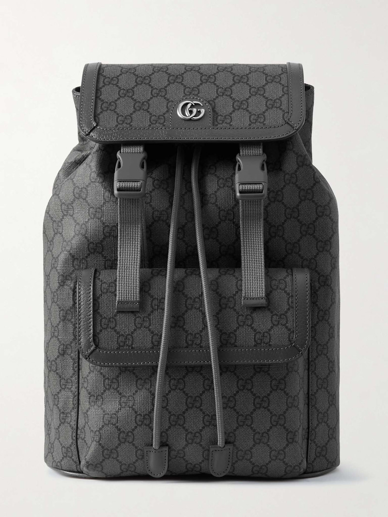 Ophidia Leather-Trimmed Monogrammed Coated-Canvas Backpack 1