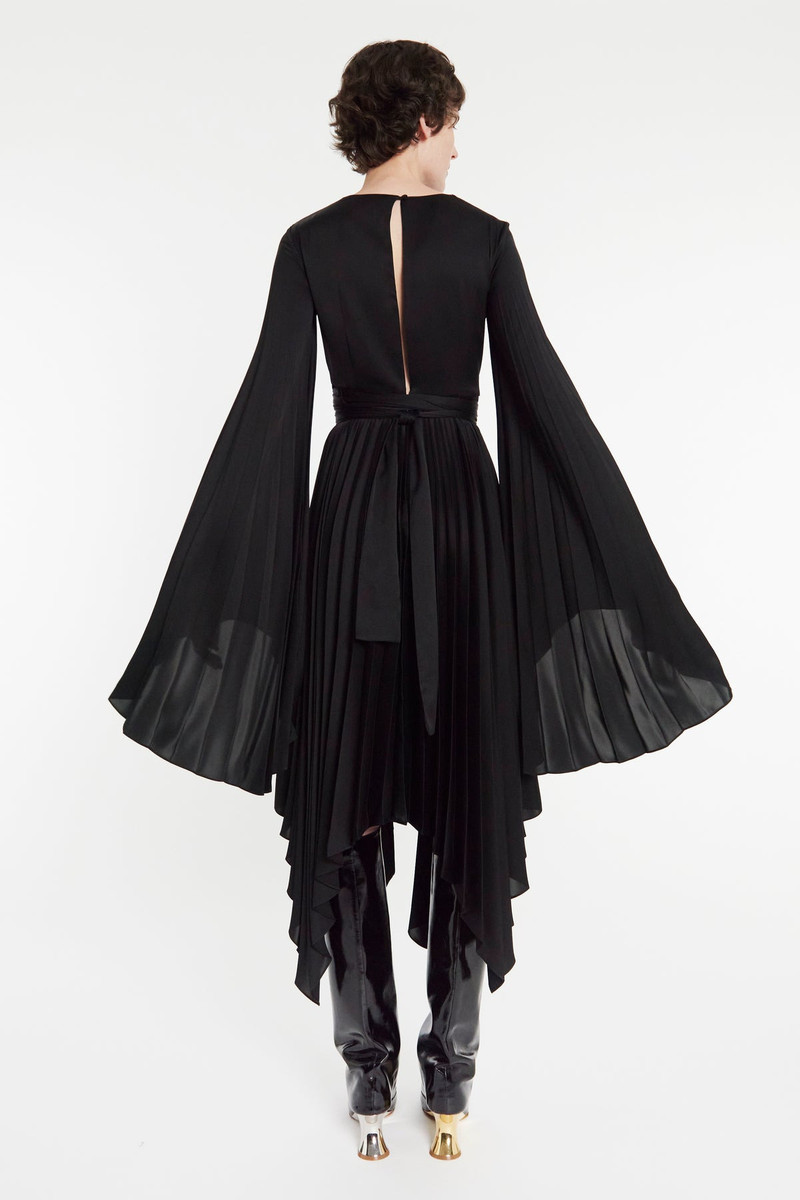 WRAP AROUND MIDI DRESS WITH PLEATED SKIRT & SLEEVES BLACK 7