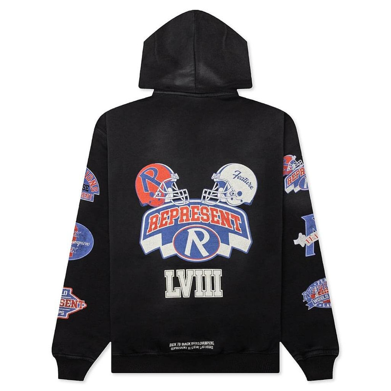 REPRESENT FEATURE X REPRESENT CHAMPIONS HOODIE - STAINED BLACK outlook