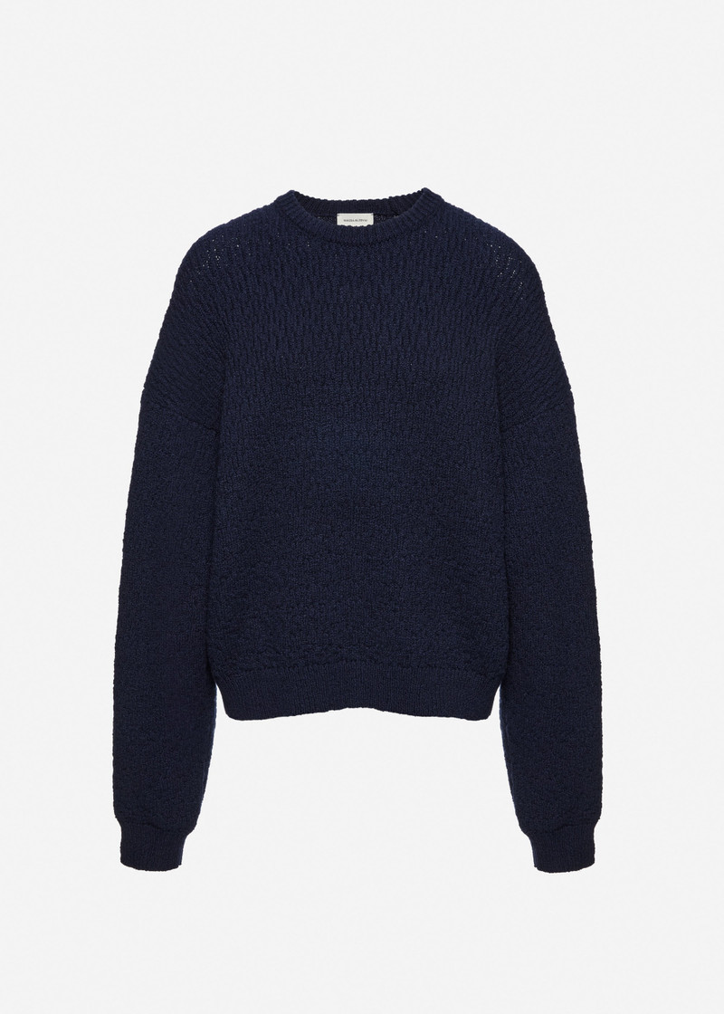 Textured cotton sweater in navy 1