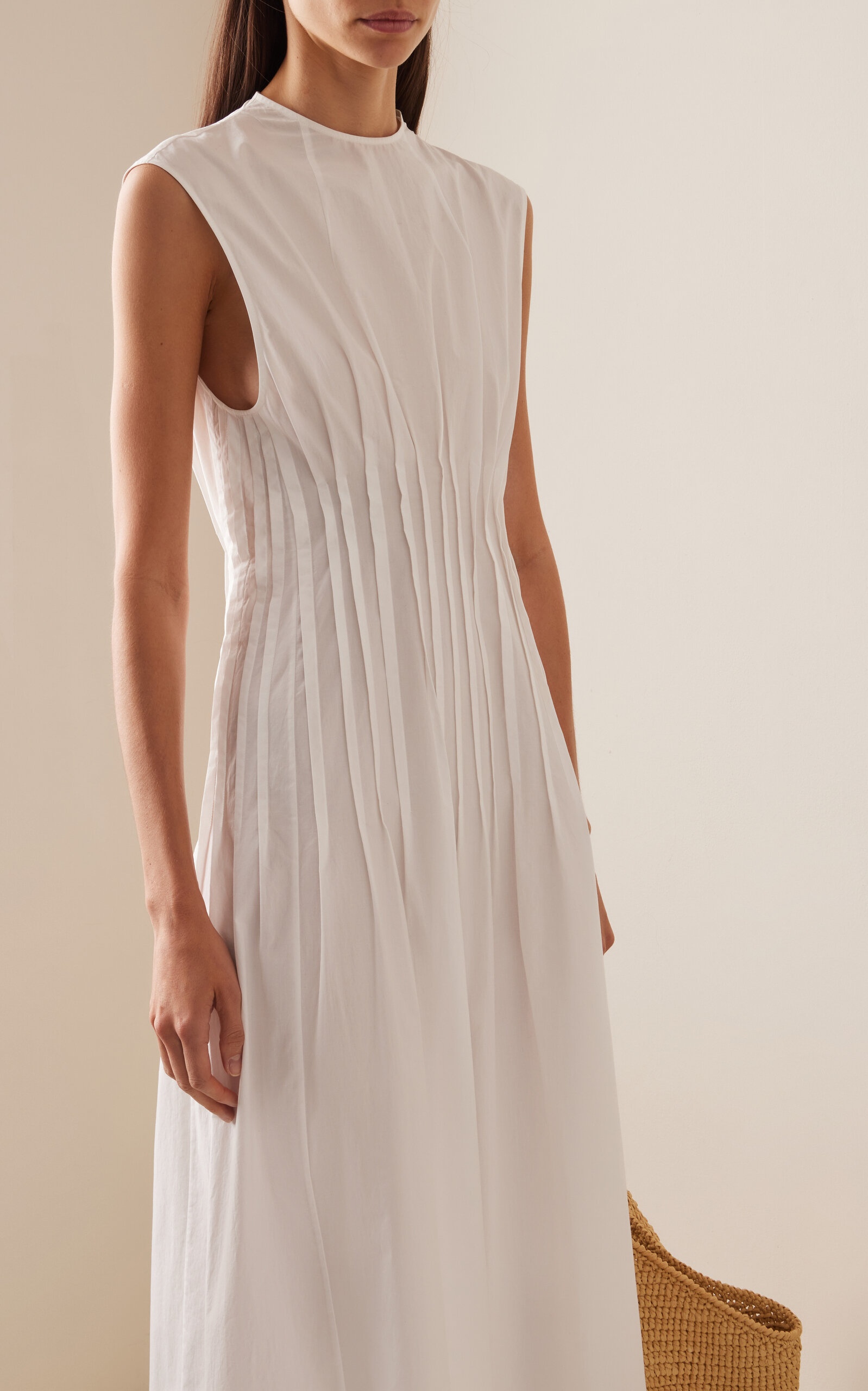Wes Pleated Cotton Midi Dress white - 3