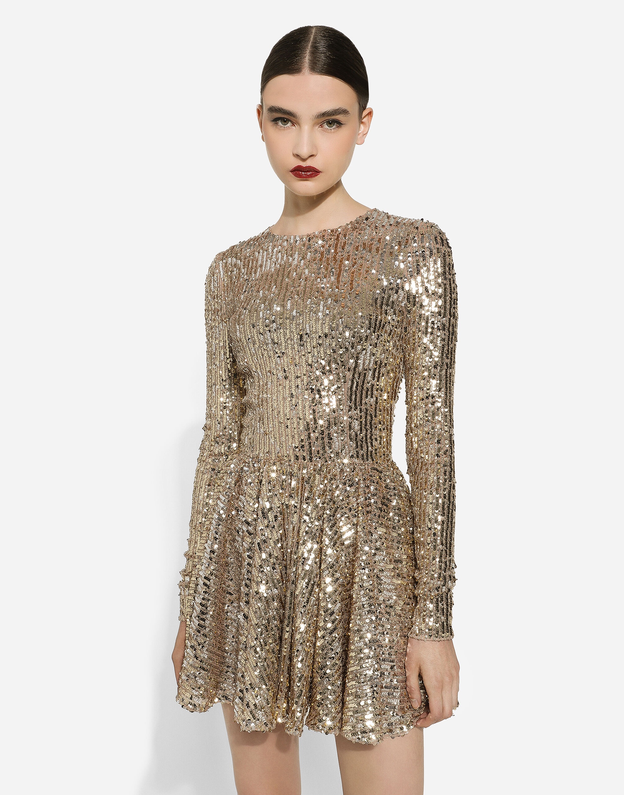Dolce & Gabbana Short sequined dress with circle skirt - F6DKXTFLSIXS0997 |  REVERSIBLE