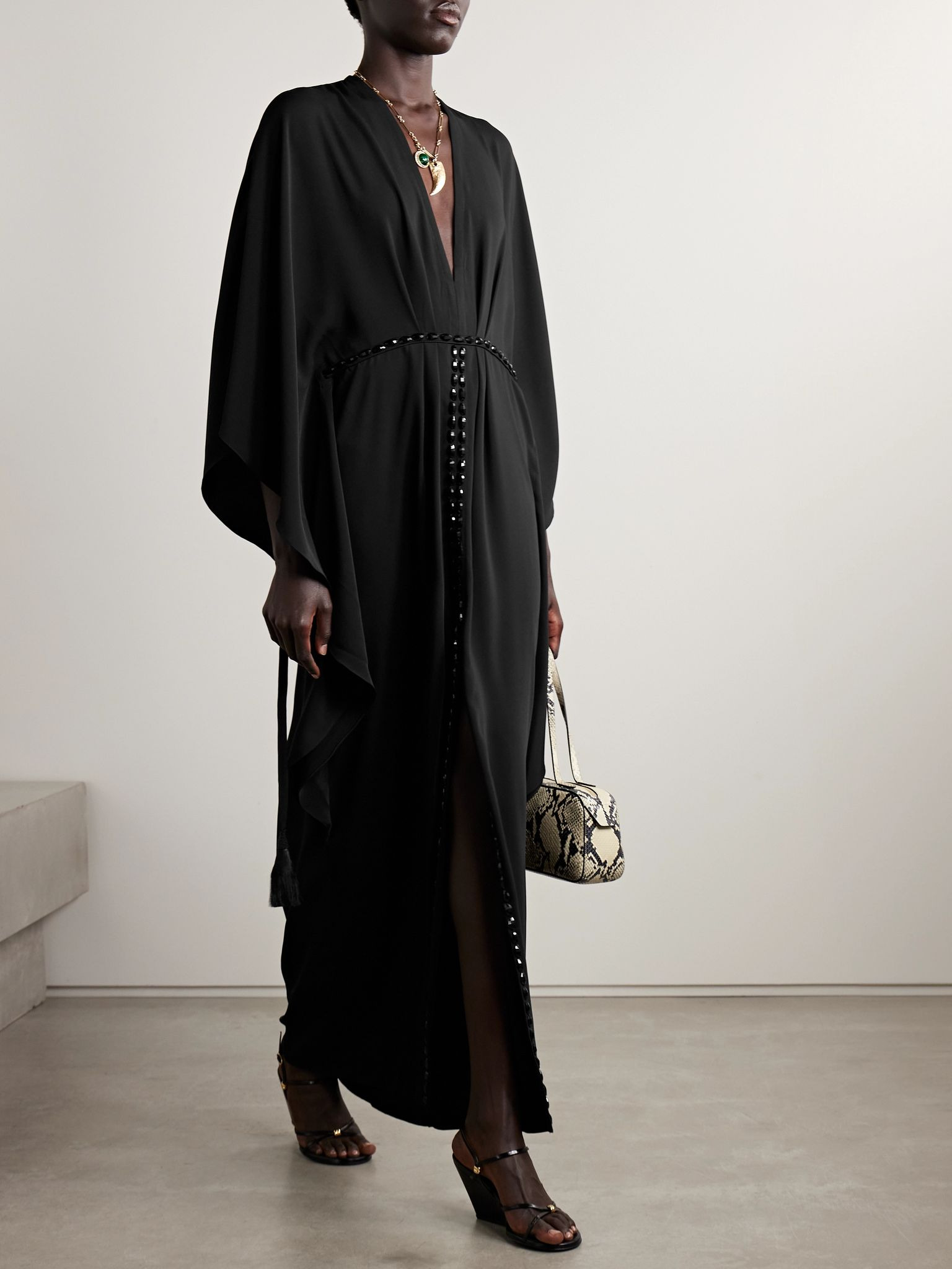 Sombreando crystal-embellished pleated crepe maxi dress Black - 2