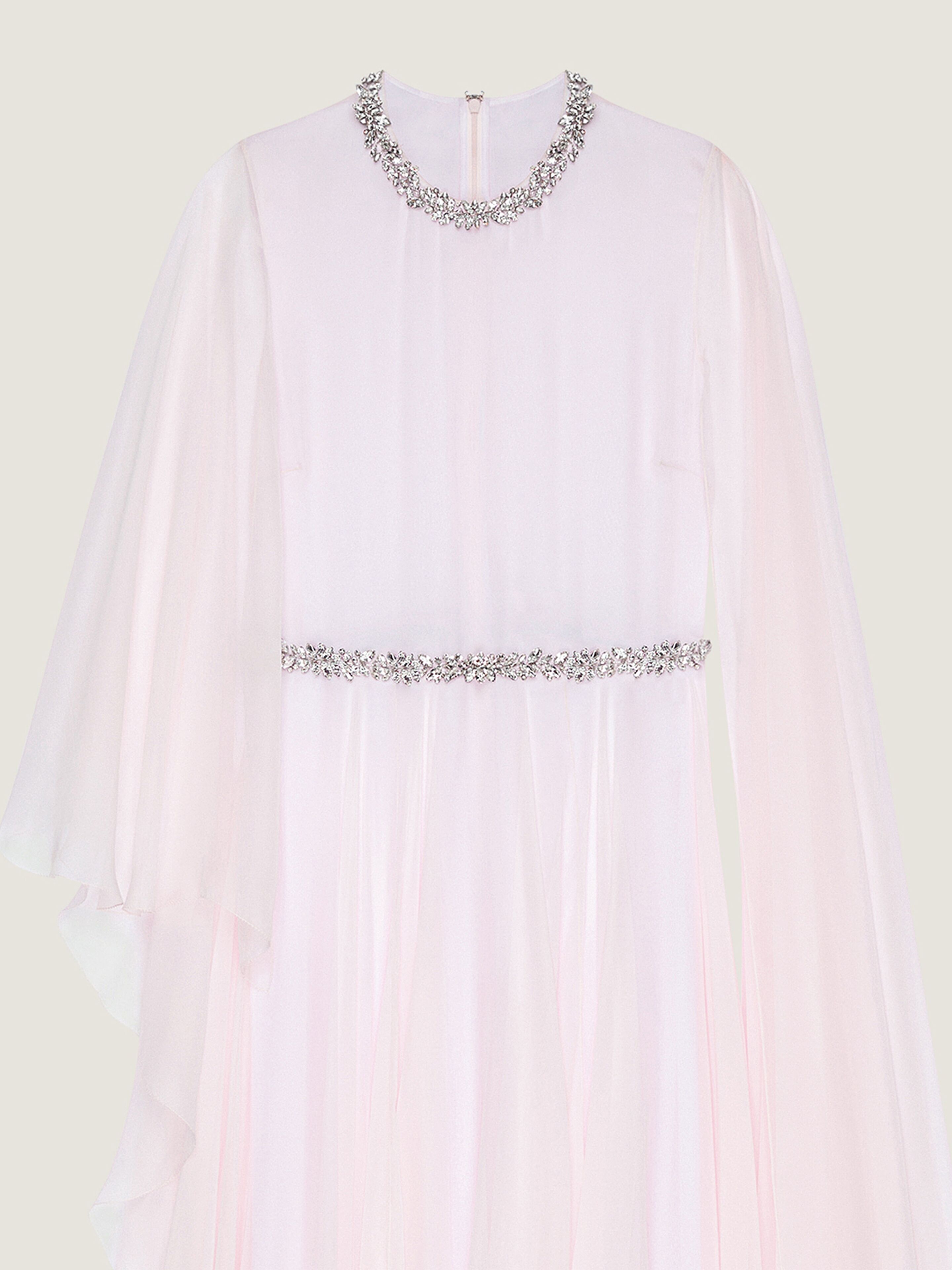 DRAPED EVENING DRESS IN CHIFFON WITH CRYSTALS AND CAPE - 5