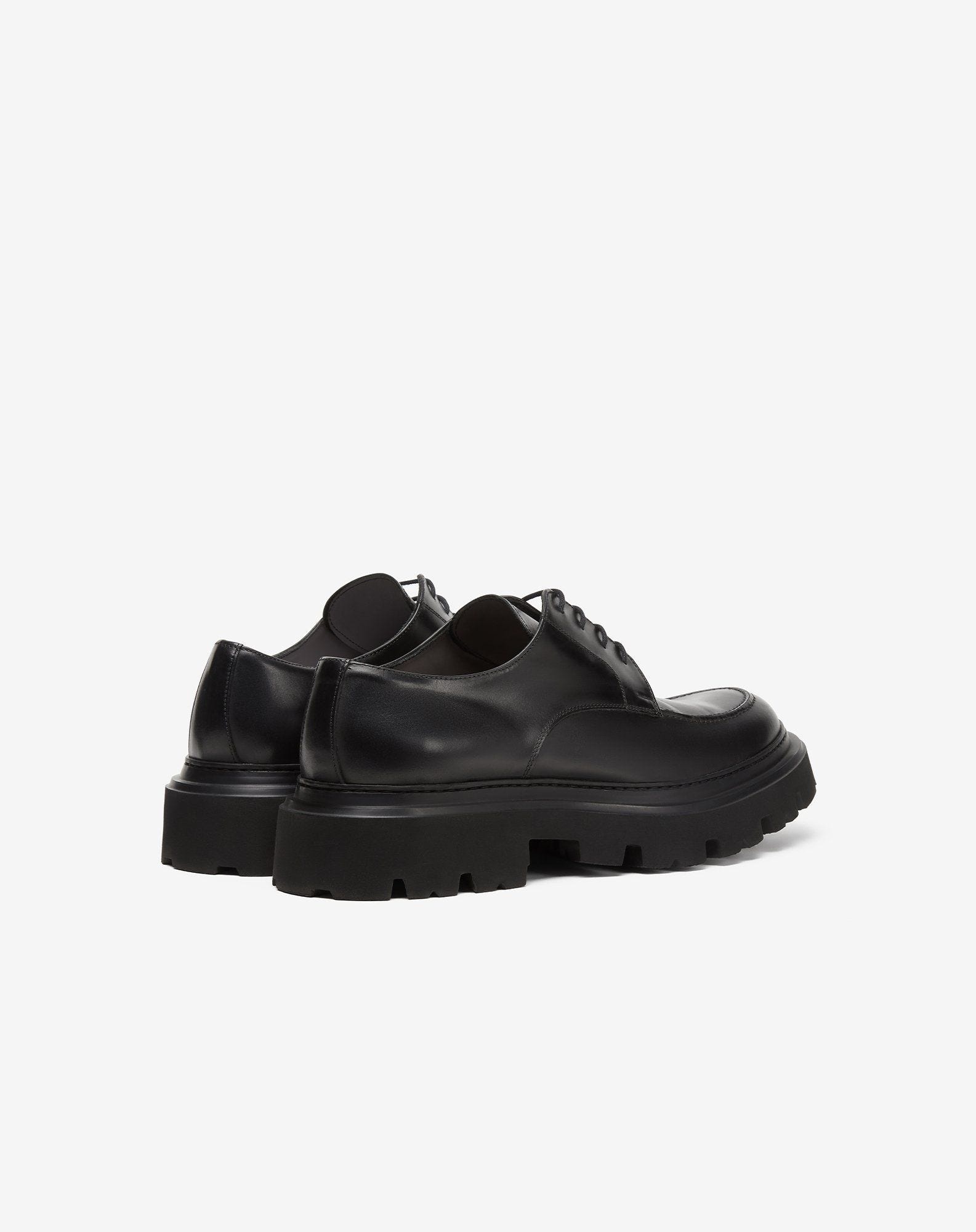 Black Norwegian-stitched derby shoe in aged calfskin - 3