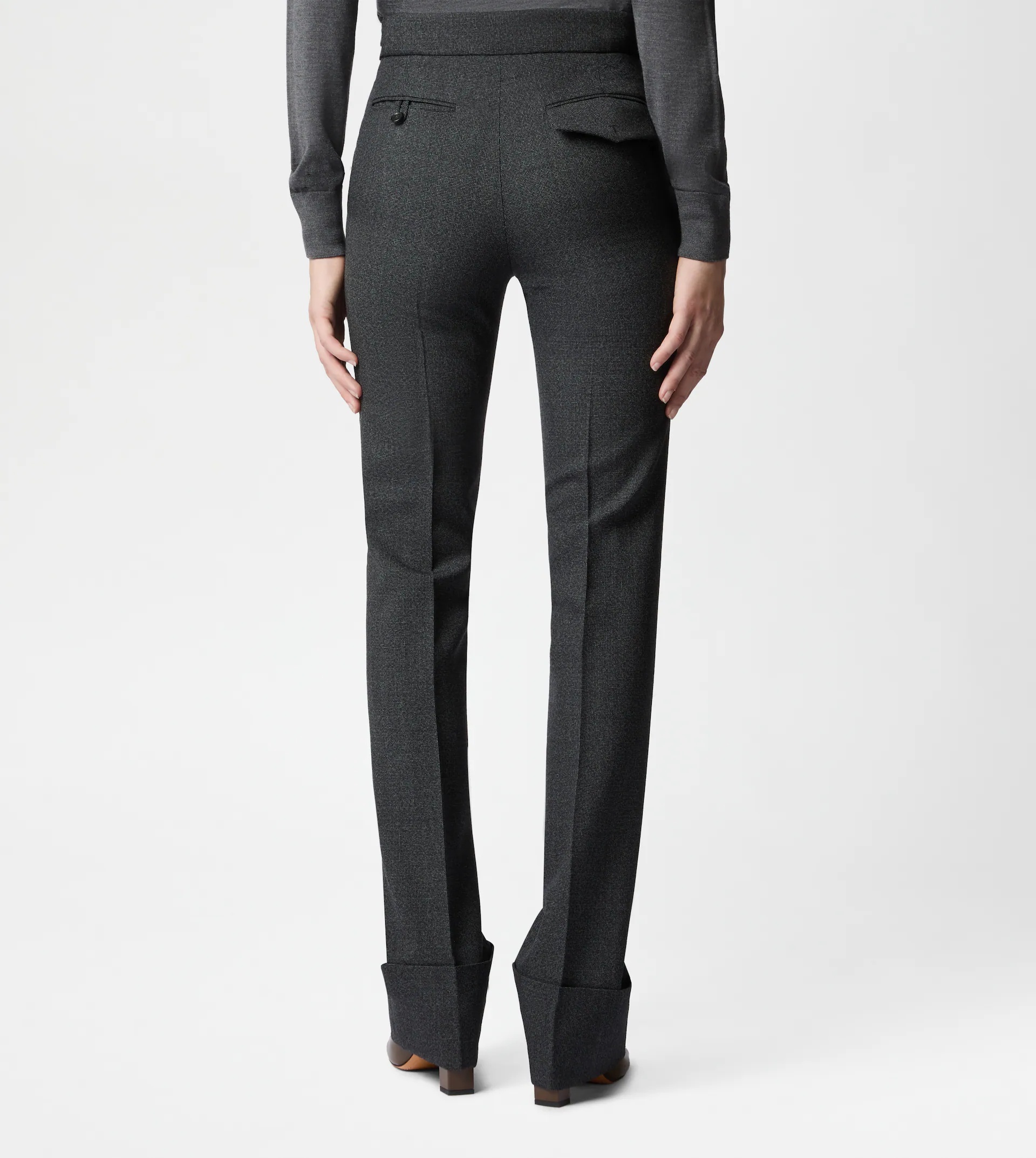 PANTS IN WOOL WITH TURN-UPS - BLACK, GREY - 5