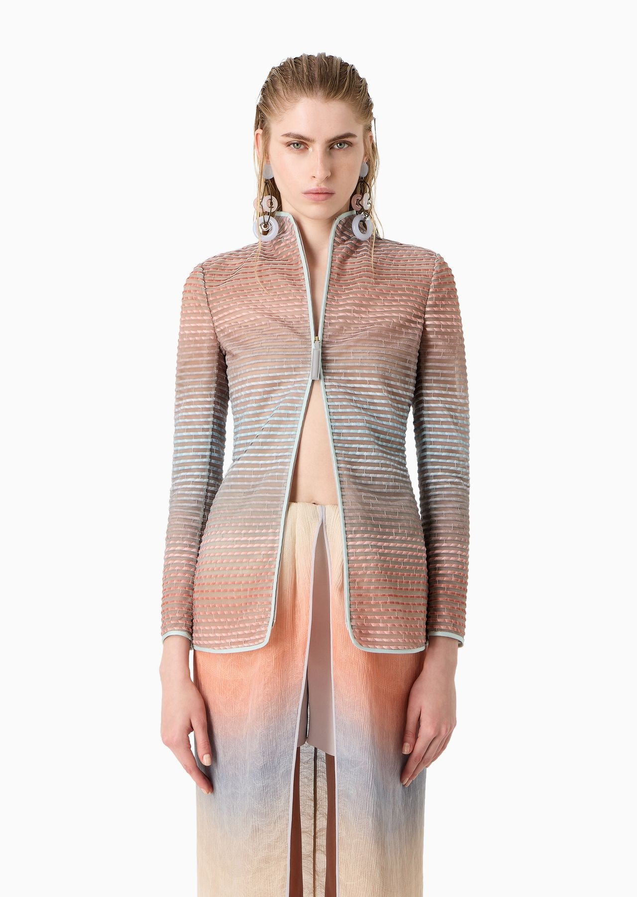 Single-breasted zipped jacket in an embroidered gradient fabric - 2