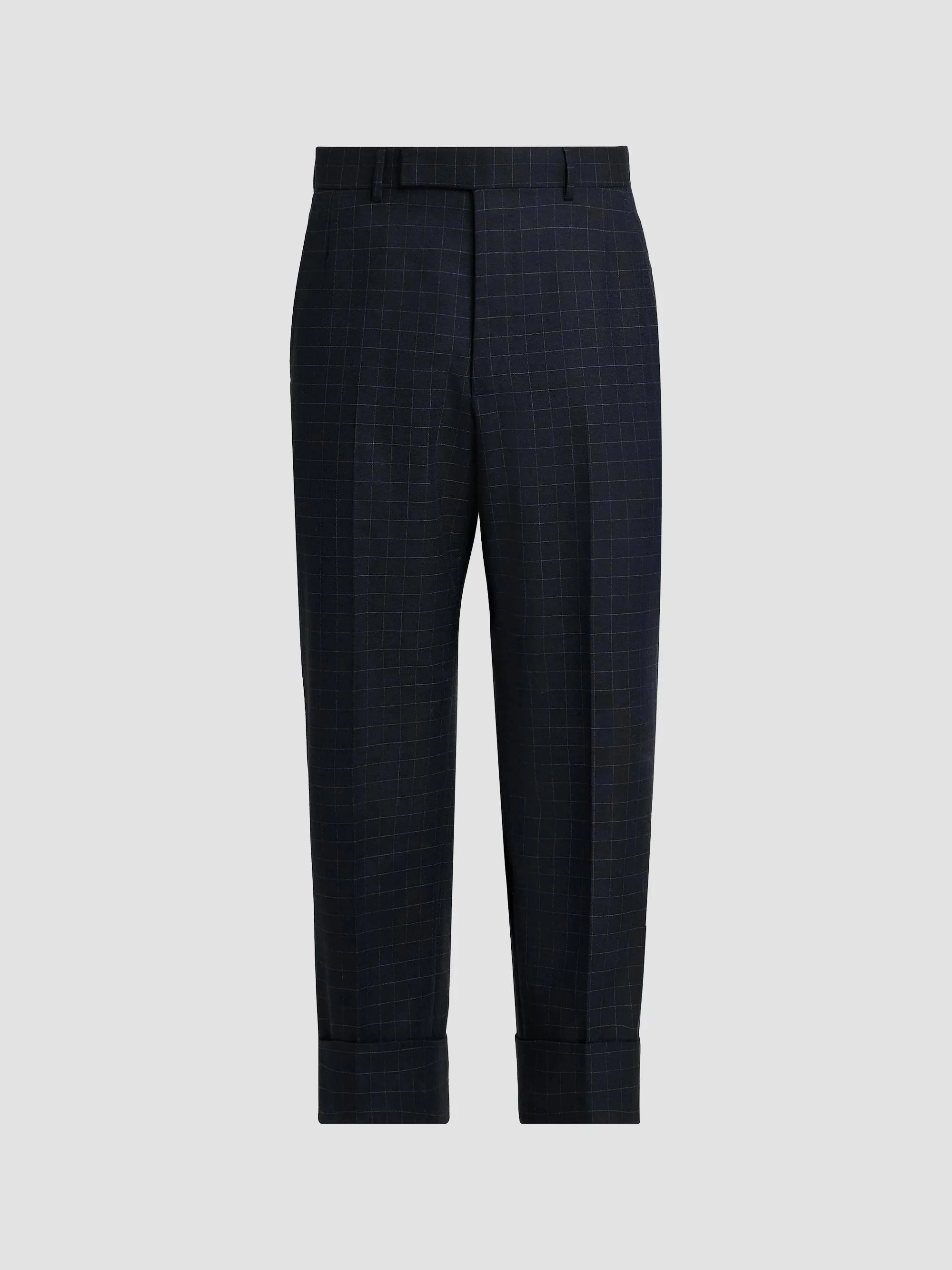 Men's Windowpane Check Cotton-Wool Suiting Trousers - Navy - 1