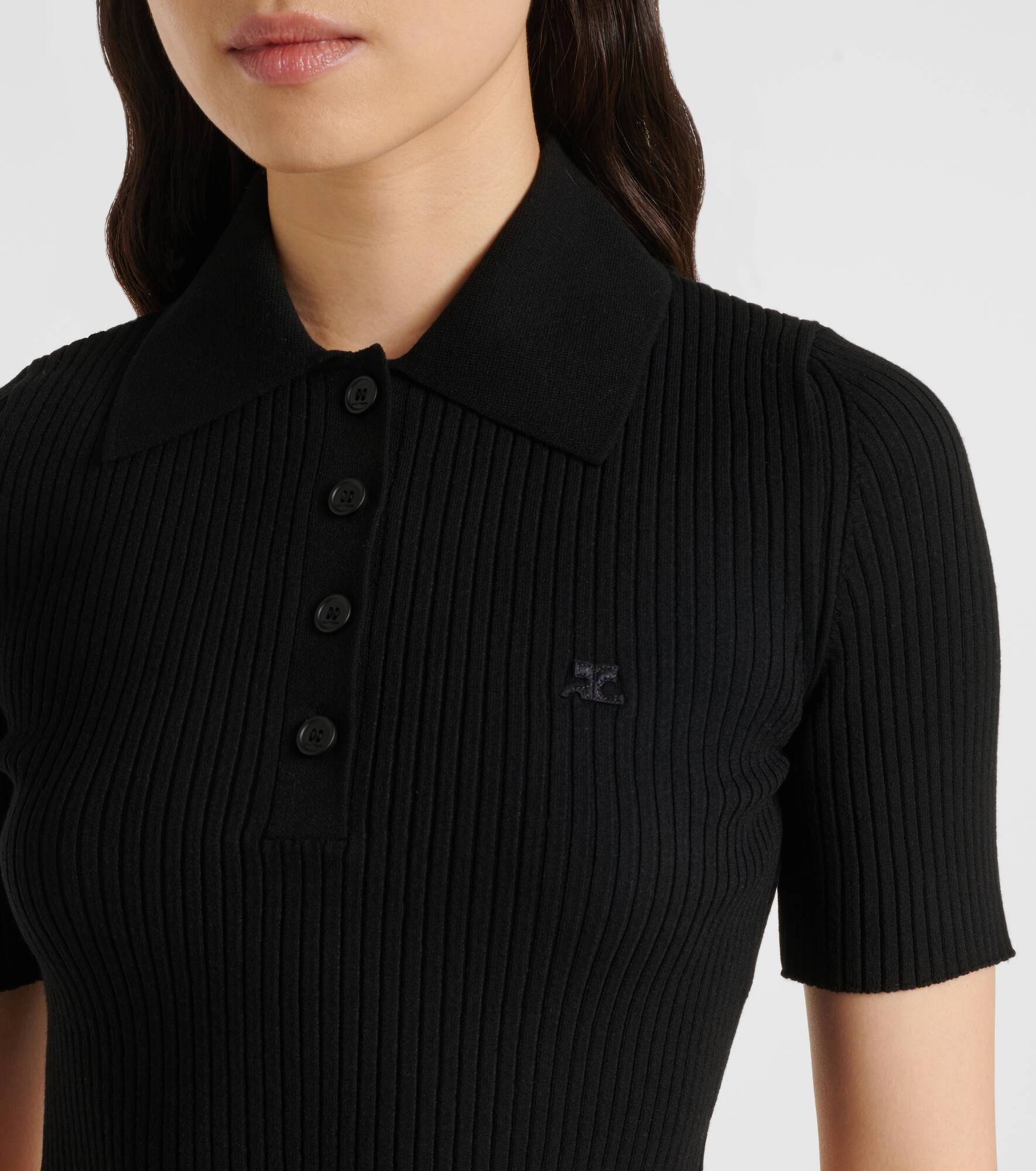Ribbed-knit cropped polo shirt - 4