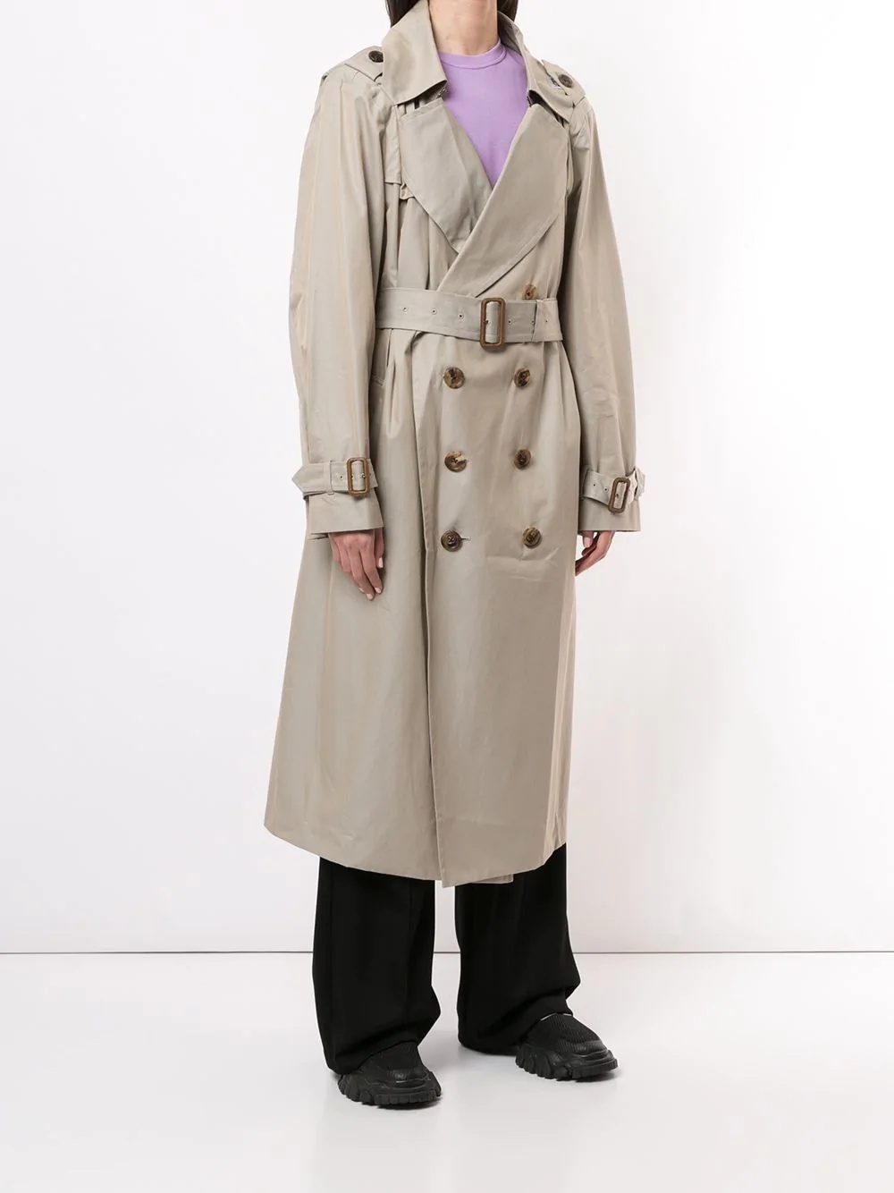 oversized belted waist trench coat - 3