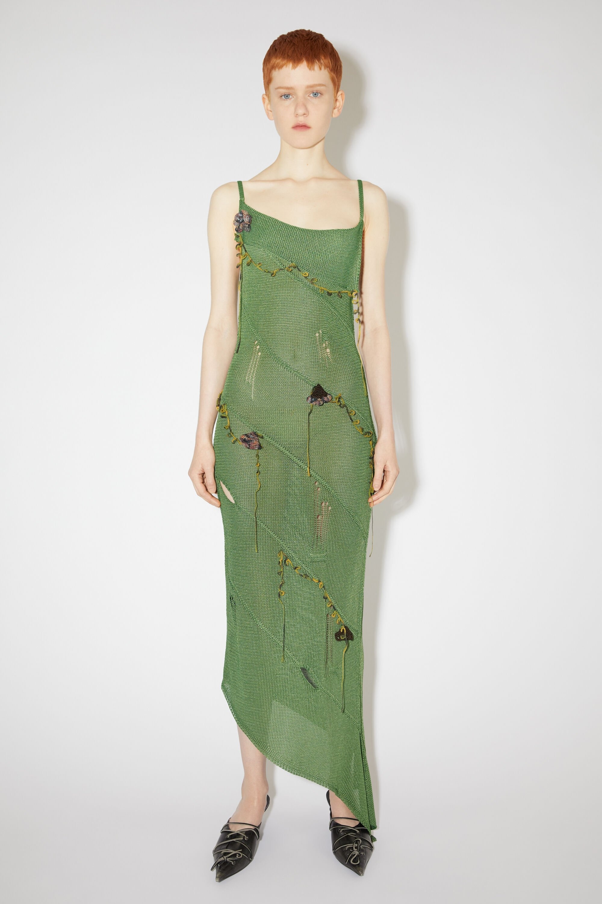 Crochet strap dress - Moss Green - 2