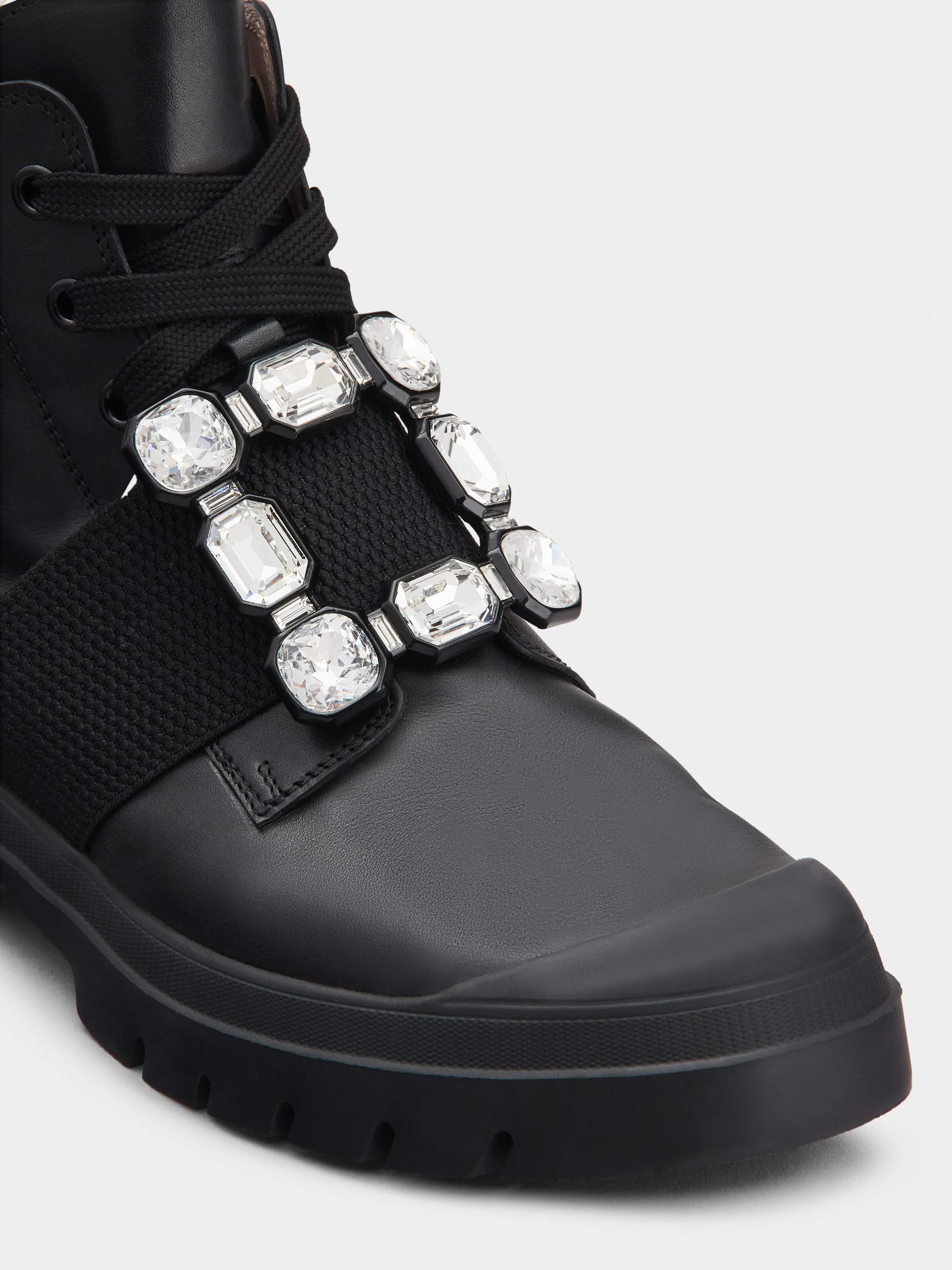 Walky Viv' Lace Up Strass Buckle Booties in Leather - 3