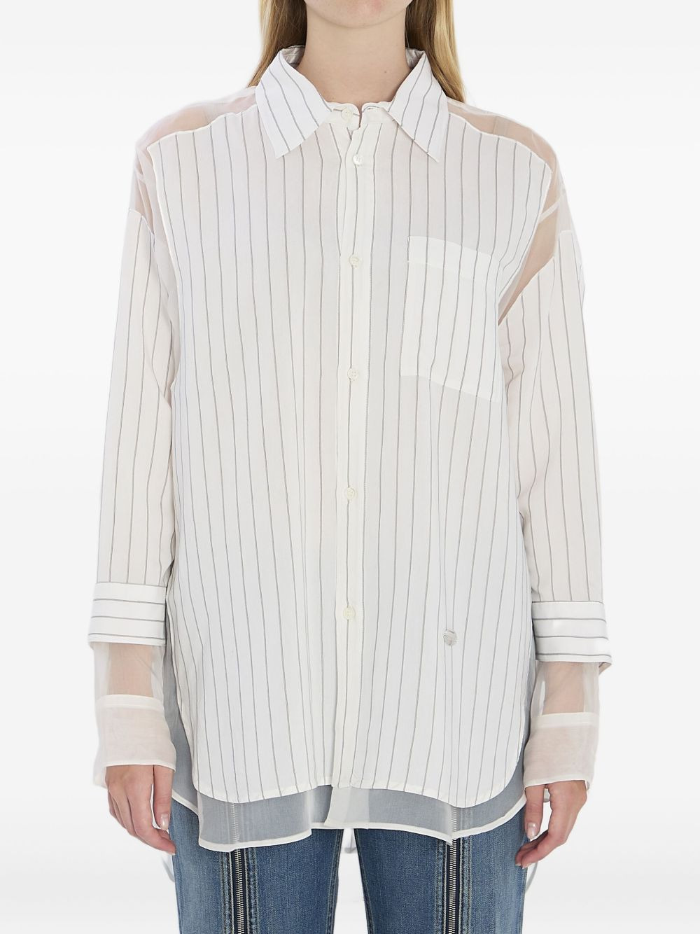 striped sheer-panel shirt - 1