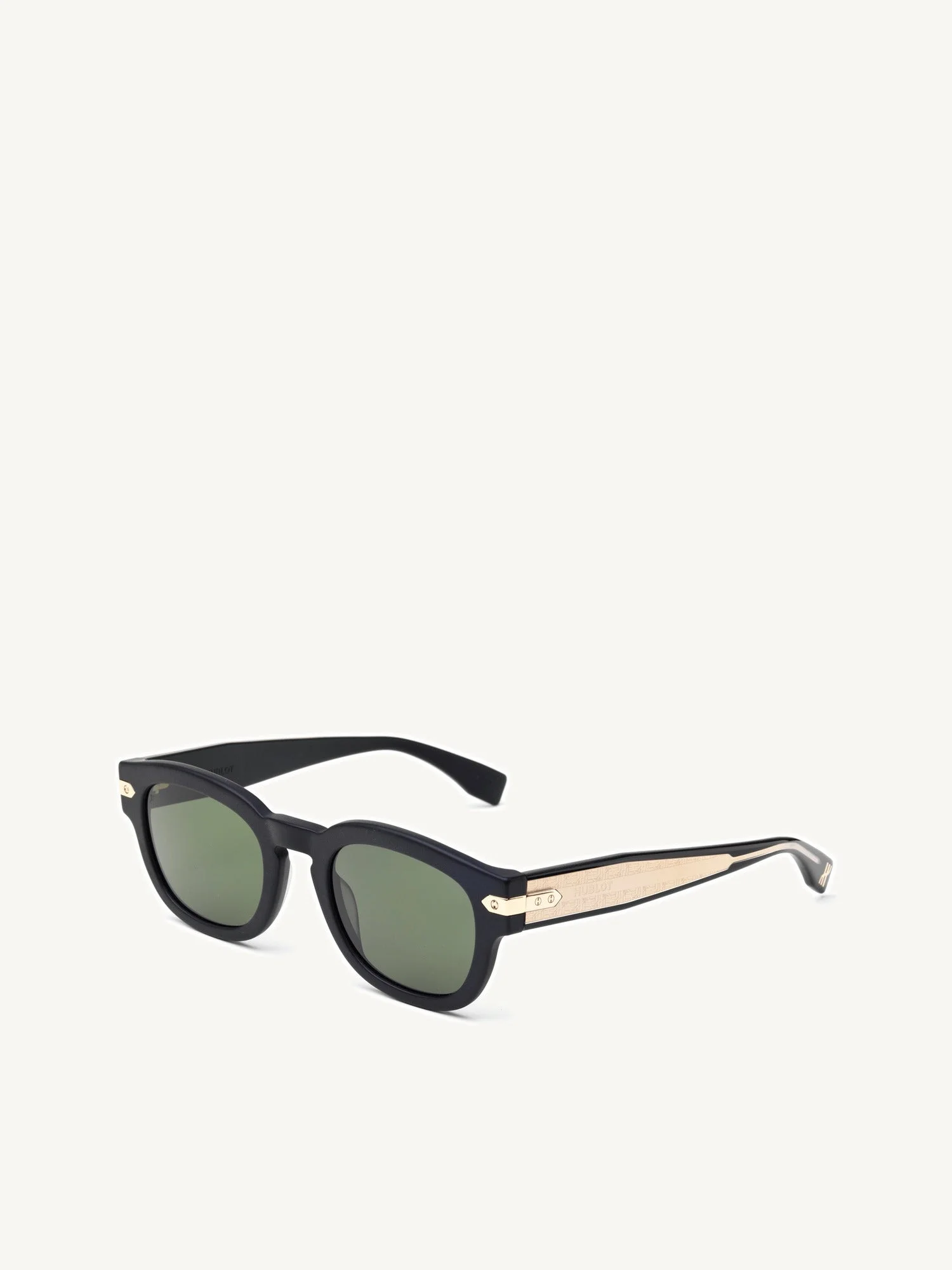 Black Matte Rounded Key Sunglasses with Green Lens - 1