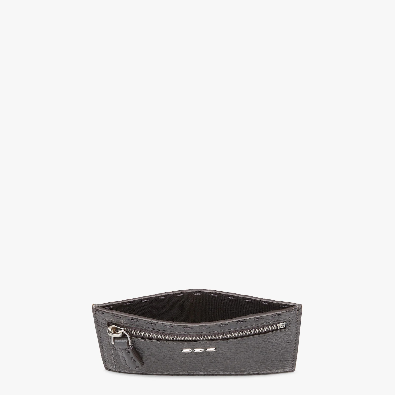 Large card holder with front zipper pocket. With five slots on the reverse side. Made of gray Cuoio  - 3