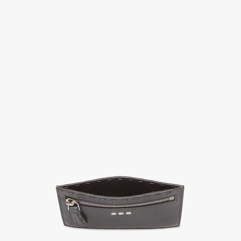 FENDI Large card holder with front zipper pocket. With five slots on the reverse side. Made of gray Cuoio  outlook