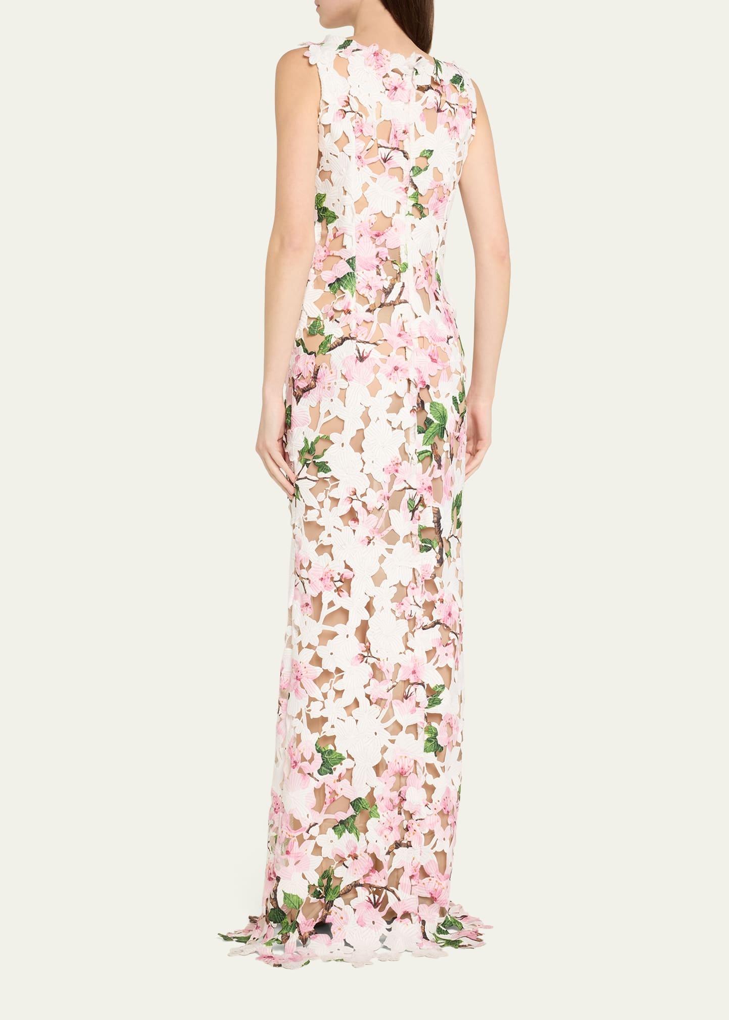 Sleeveless Cherry Blossom Guipure Gown - 3