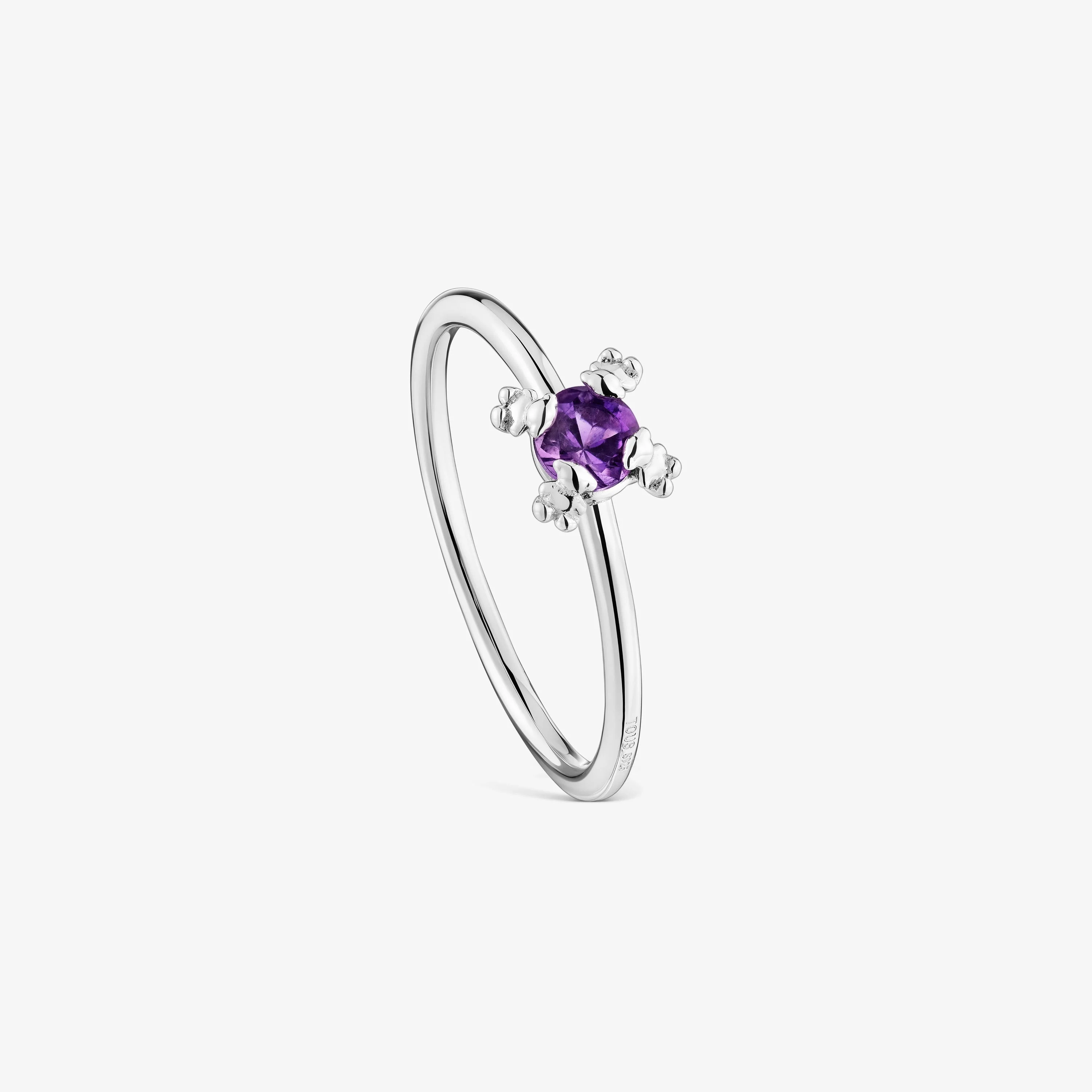 Silver Color Pills Ring with amethyst - 1