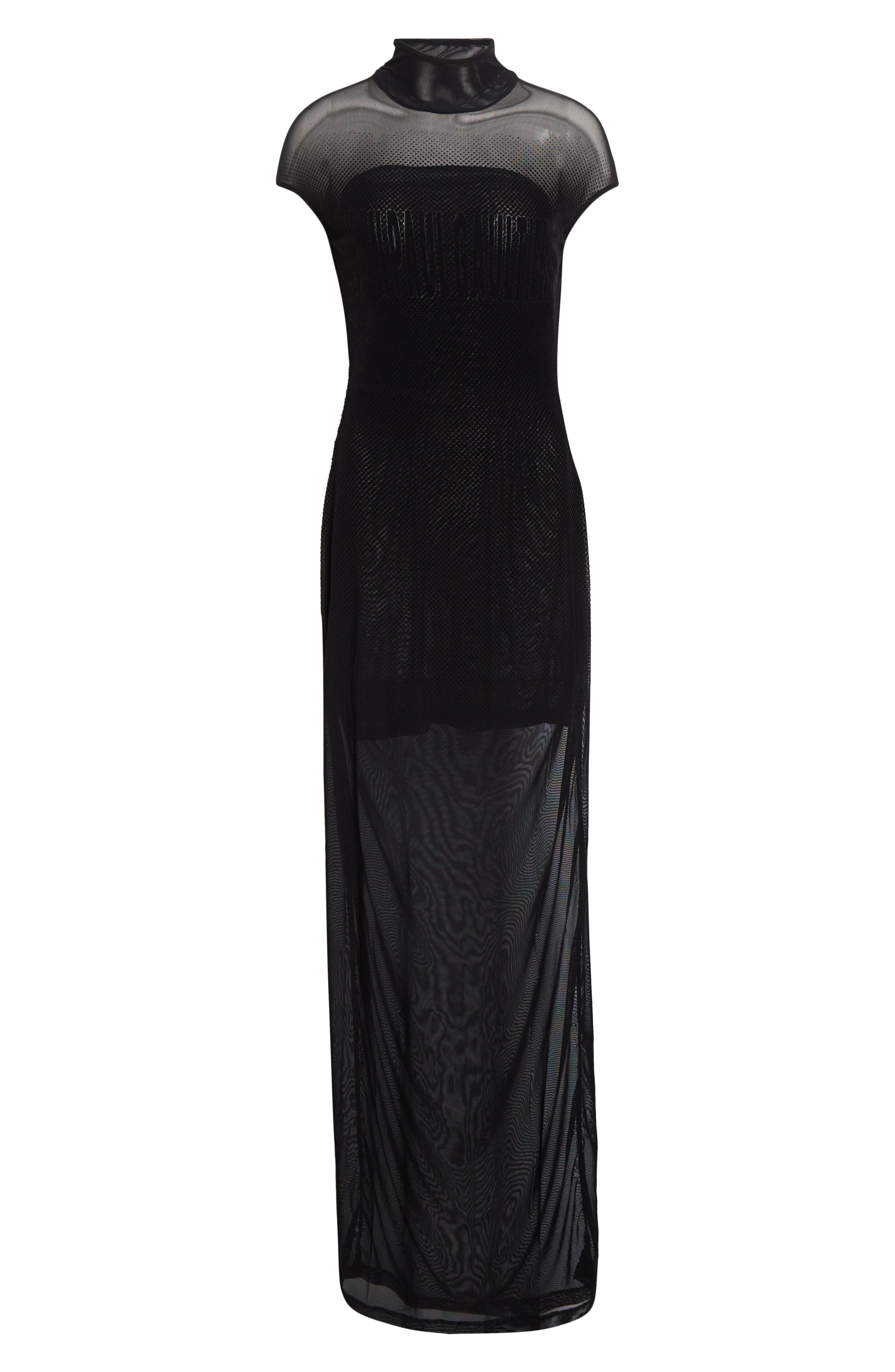 Jean Paul Gaultier Flocked Polka Dot Sleeveless Mesh Dress in Black at Nordstrom - 5