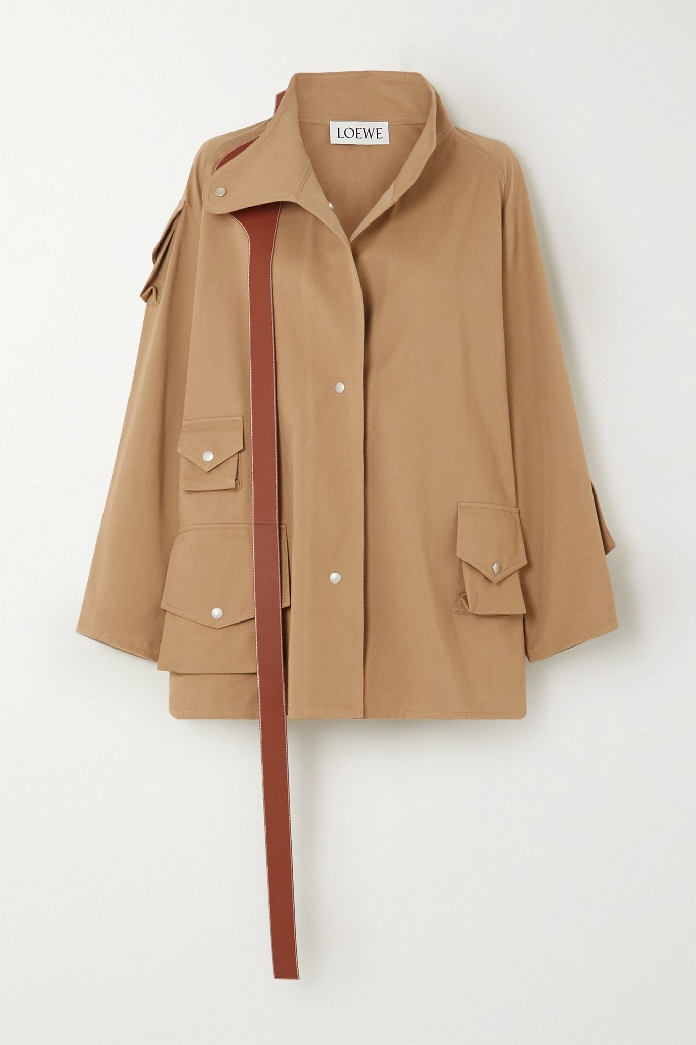 Oversized leather-trimmed cotton-twill parka - 1