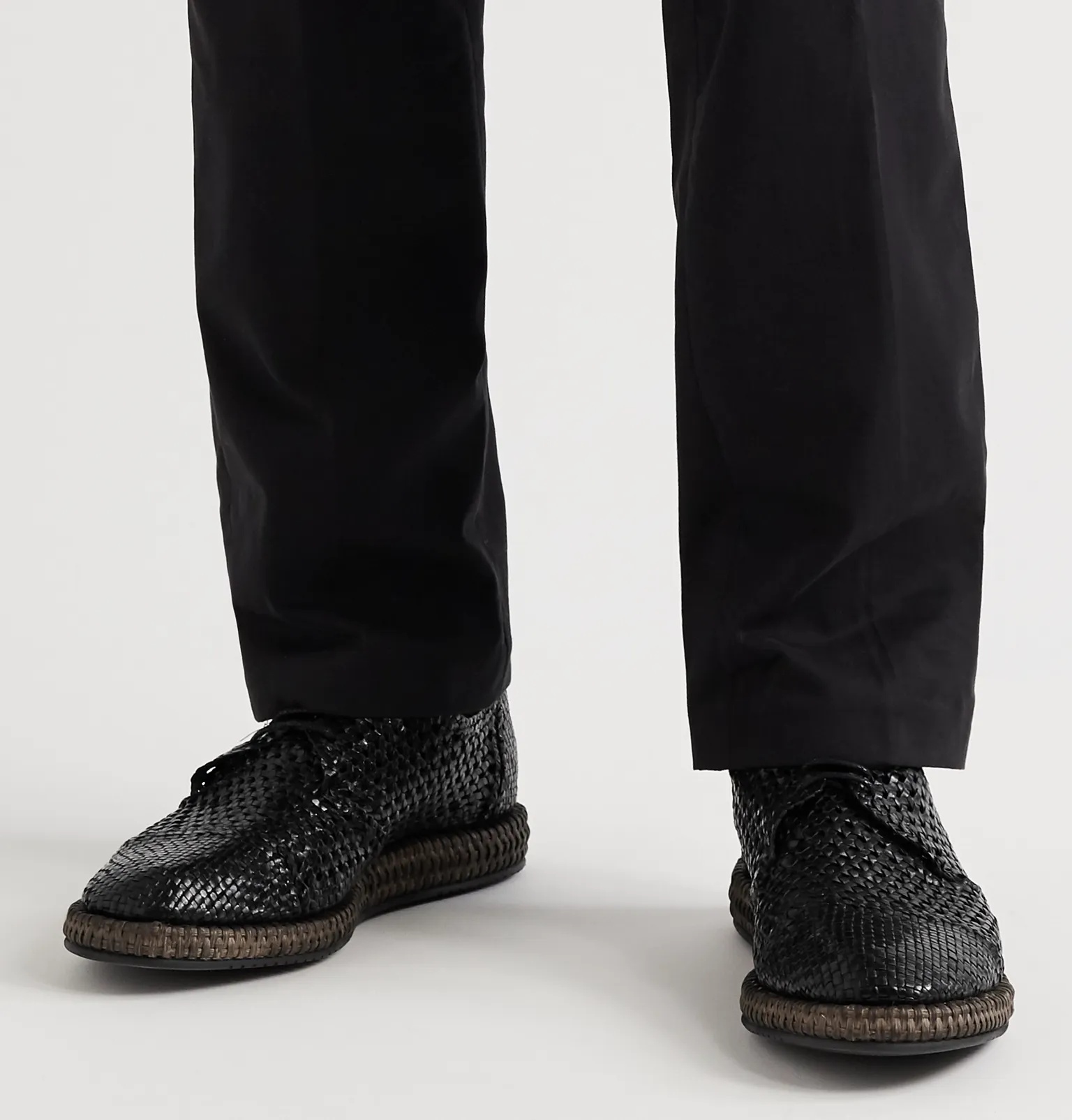 Woven Leather and Straw Derby Shoes - 4