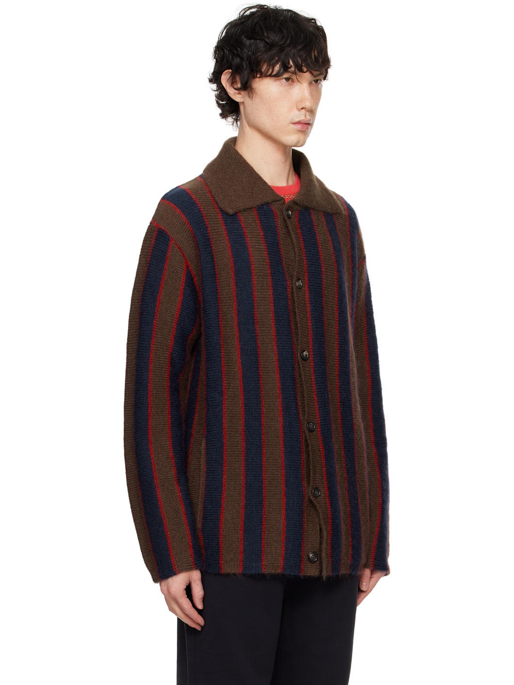 Navy & Brown Mohair Stripe Cardigan - 2
