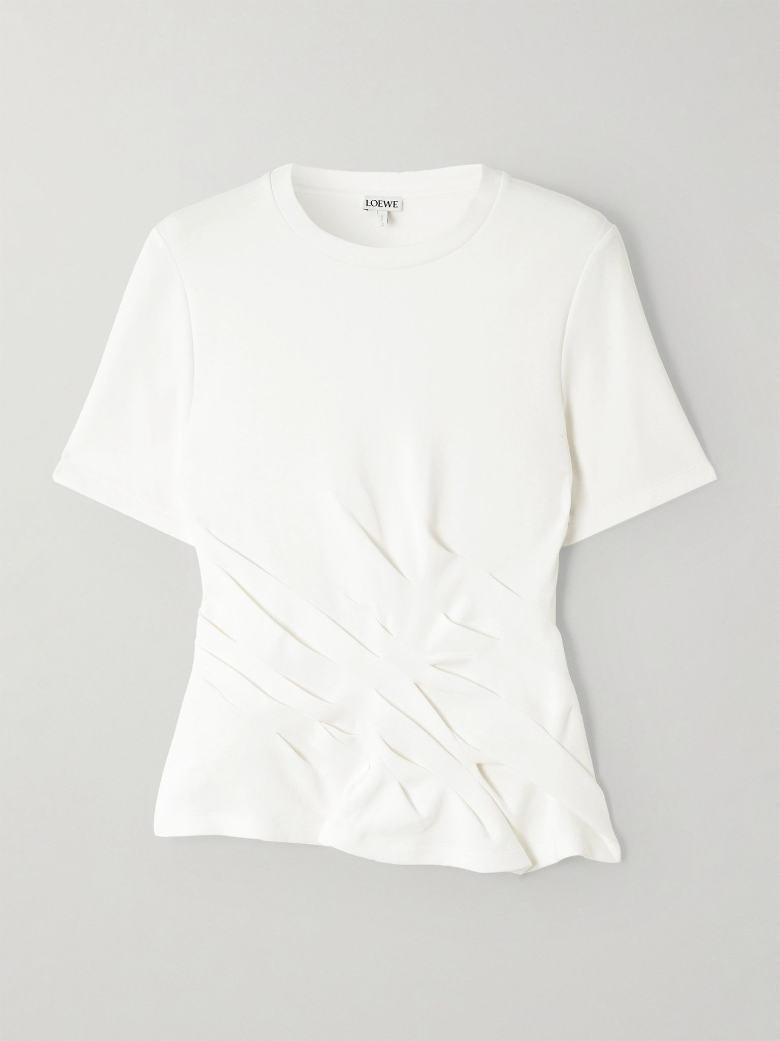 Draped cotton-blend jersey T-shirt White - 1