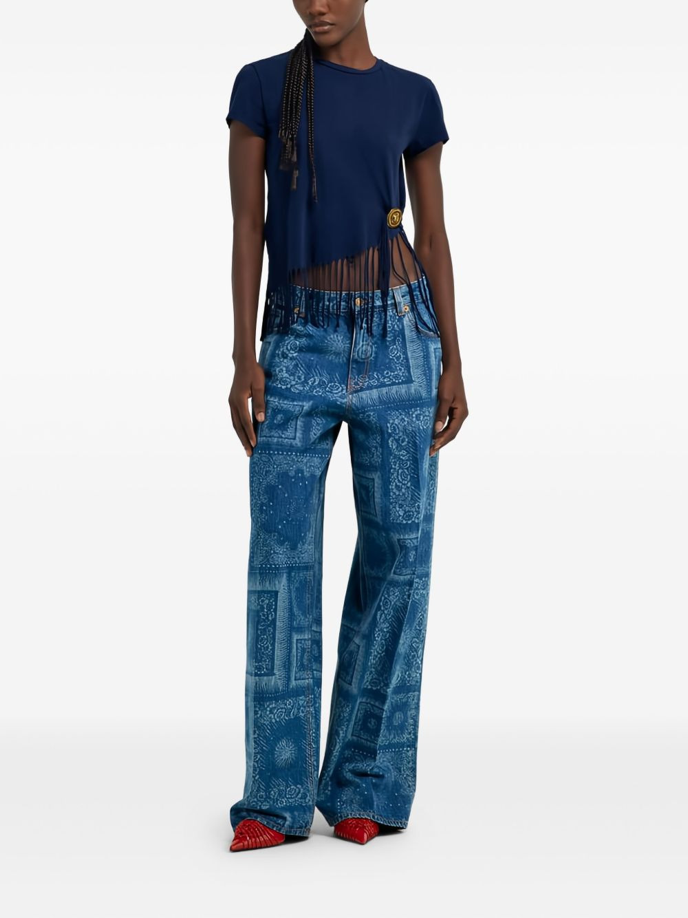 fringe-detail button T-shirt - 2