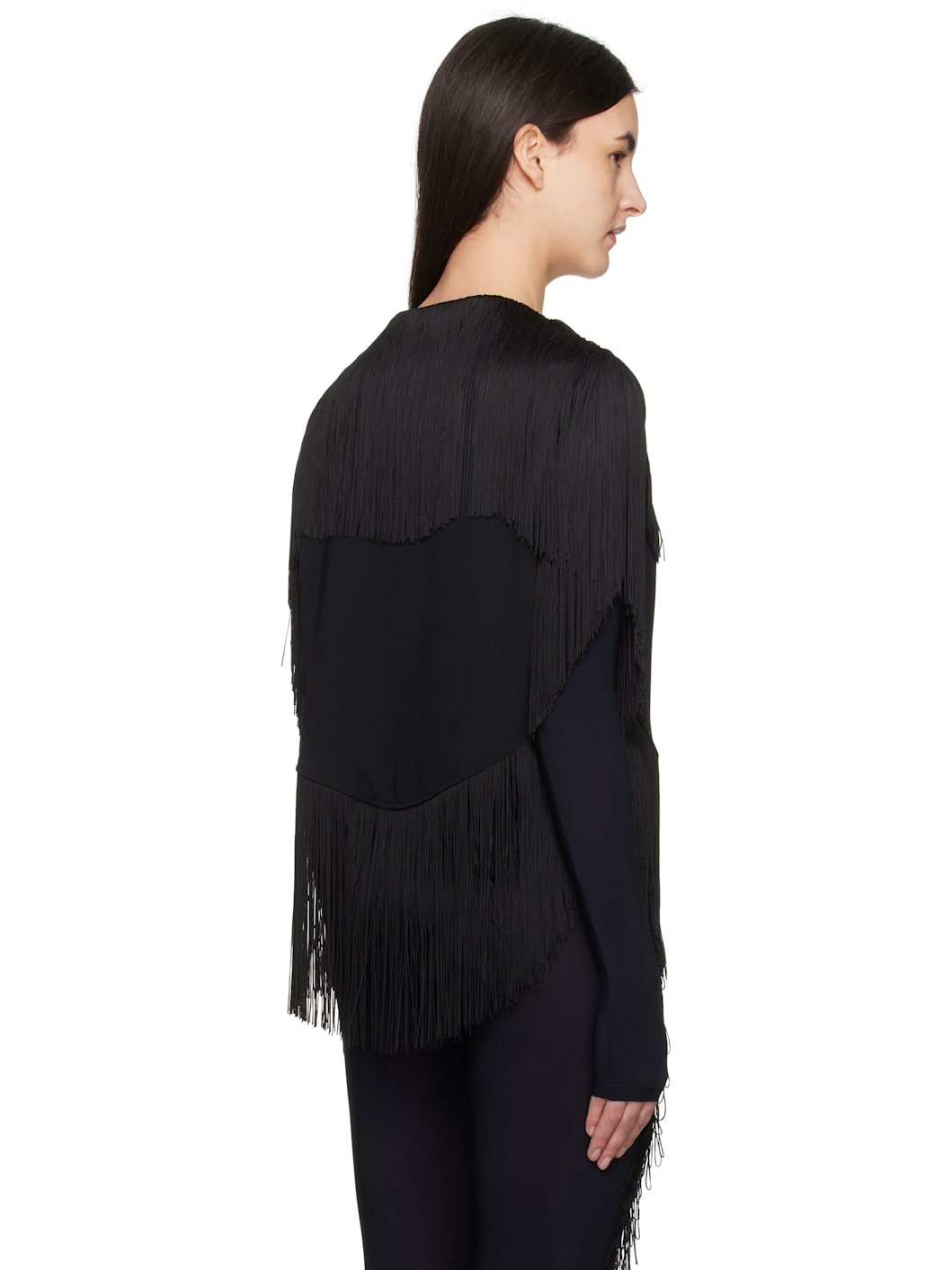 Black Fluid Polyester Fringe Blouse - 3