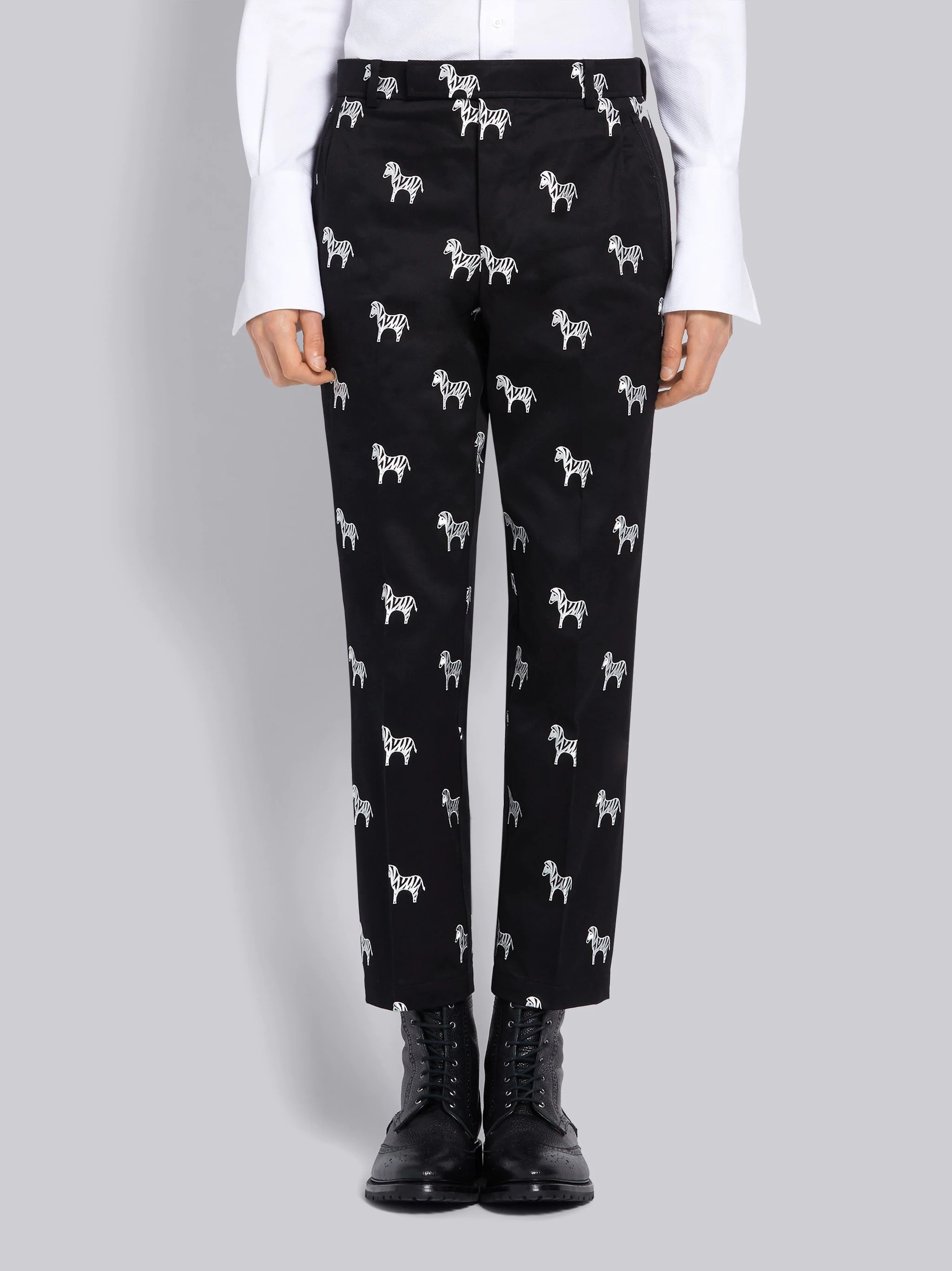 Black Cotton Twill Zebra Icon Embroidered Chino Trouser - 1