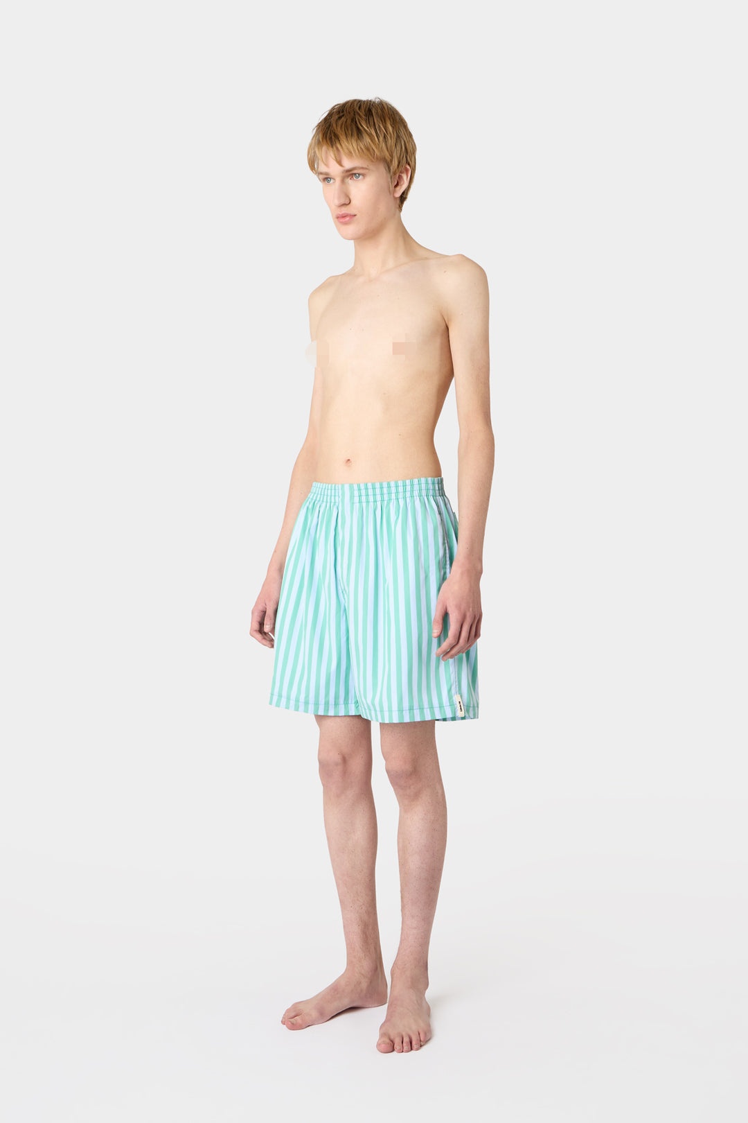 ELASTIC SHORT PANTS / mint green & azure stripes - 3