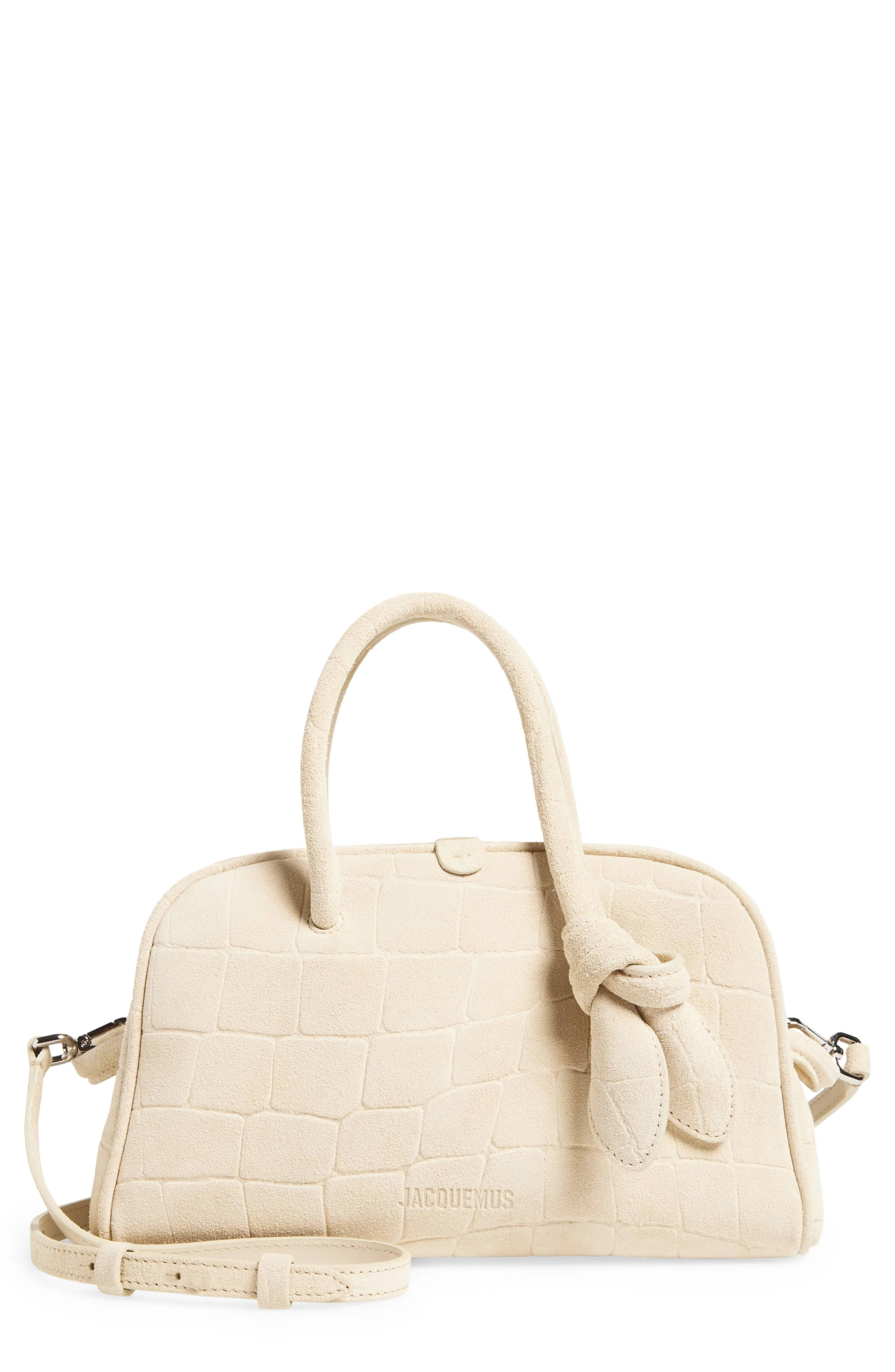 Jacquemus Le Petit Turismo Croc Embossed Suede Bowling Bag in Ivory at Nordstrom - 1