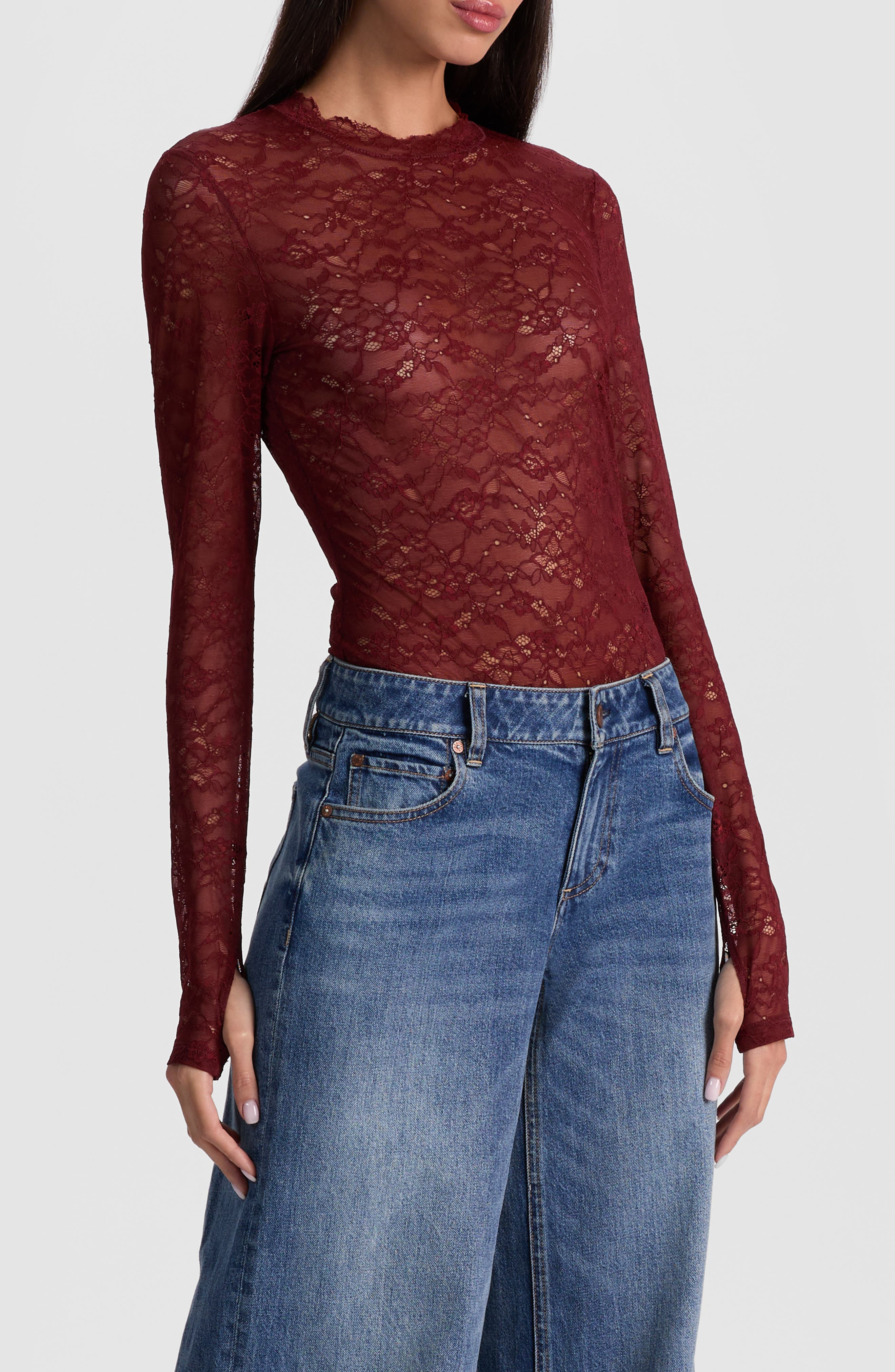 Alice + Olivia Taeyn Lace Bodysuit in Oxblood at Nordstrom - 3