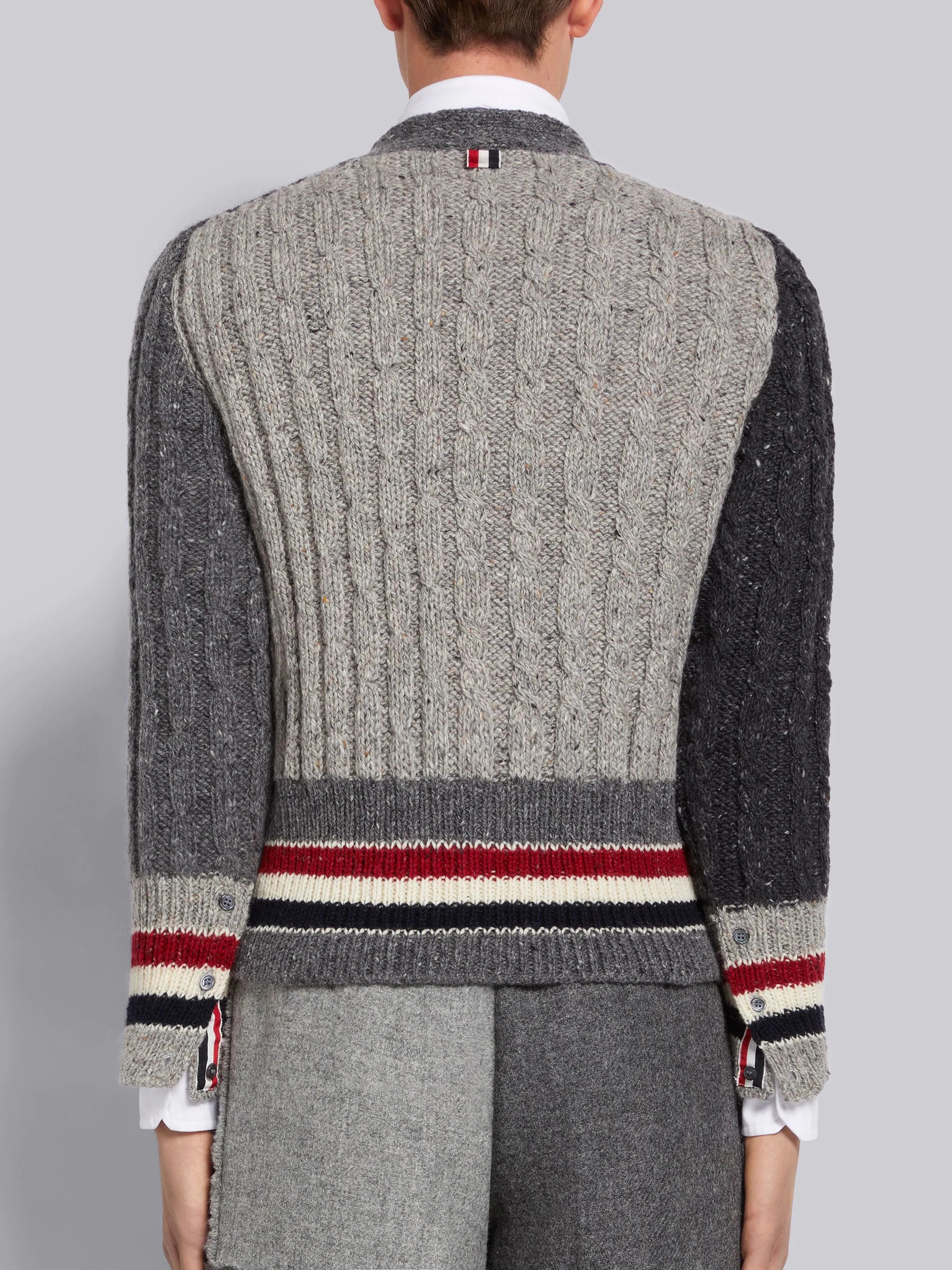 Tonal Grey Fun-Mix Mohair Tweed Stripe Cardigan - 3