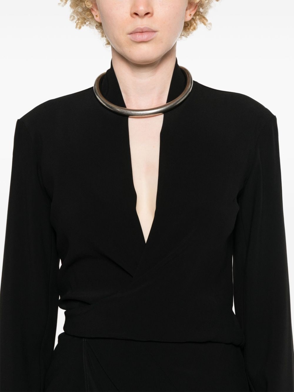 tie-fastening crepe wrap dress - 5