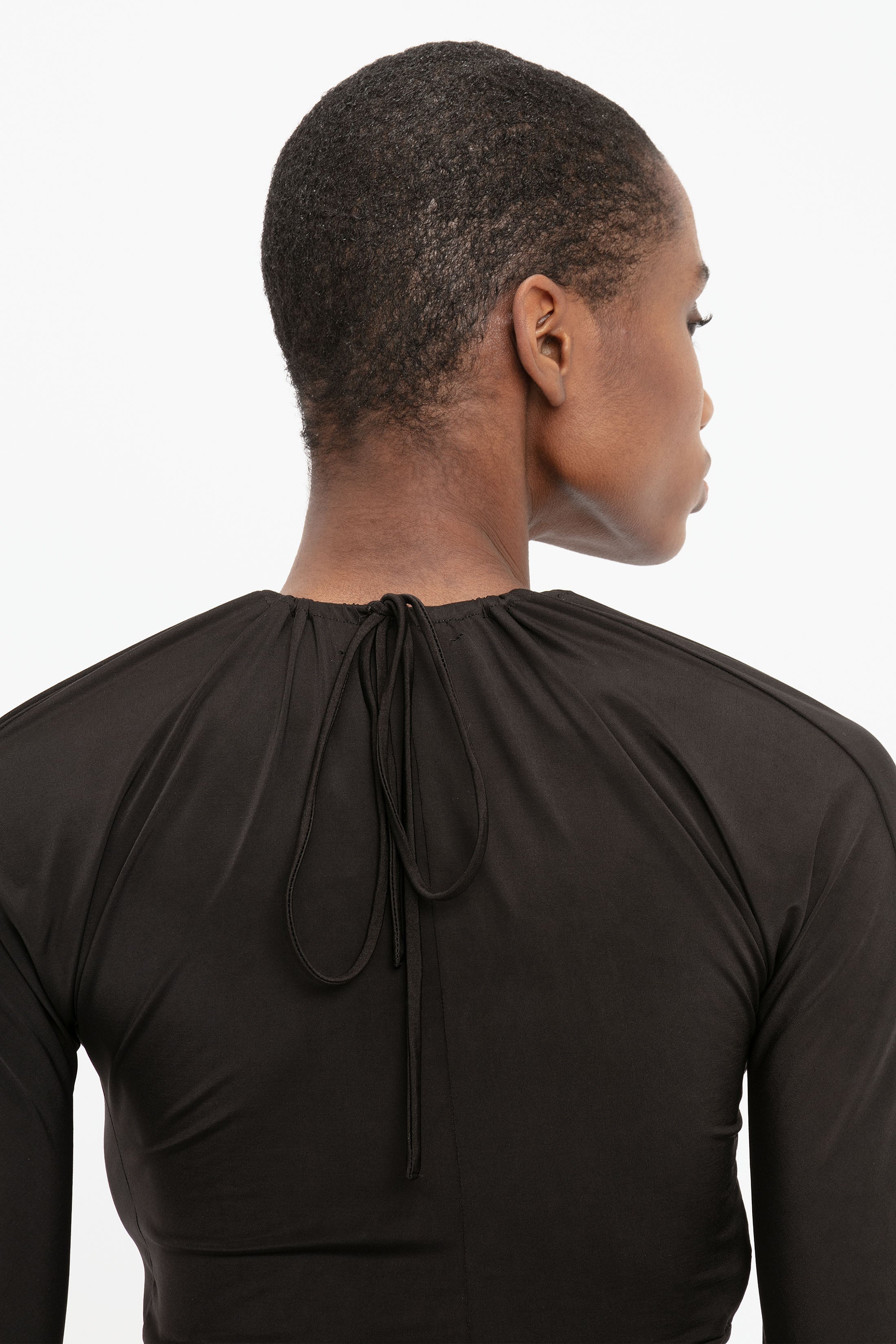 Long Sleeve Fitted Dress In Black - 8