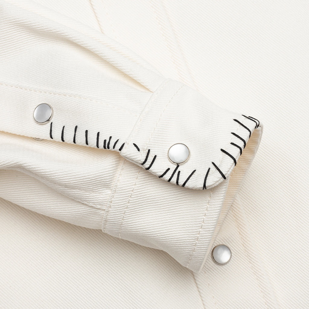 WHITE DRILL SHIRT WITH MENDING - LILY WHITE - 5