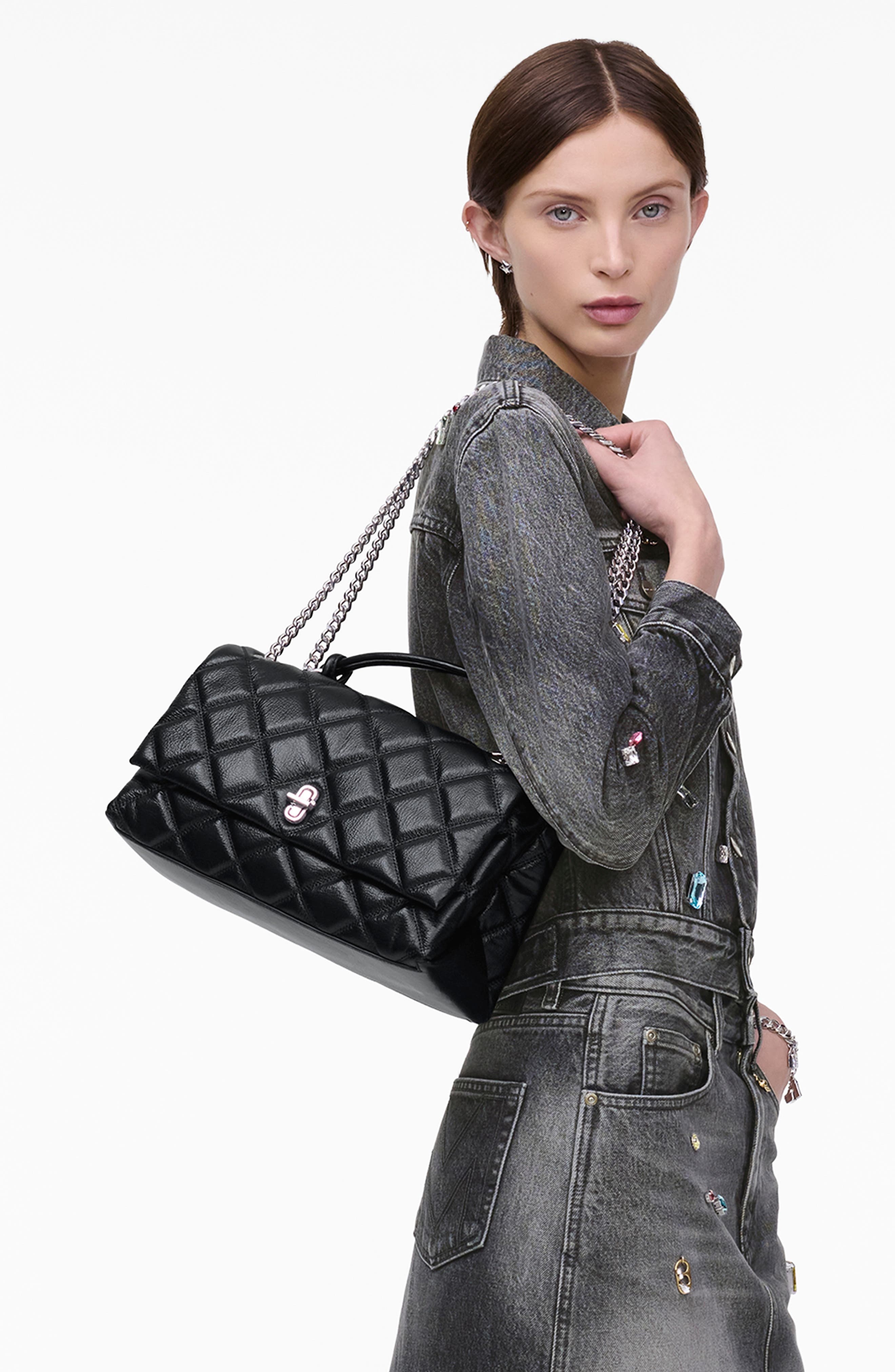 Marc Jacobs The Dual Chain Diamond Quilted Convertible Leather Shoulder Bag in Black at Nordstrom - 3