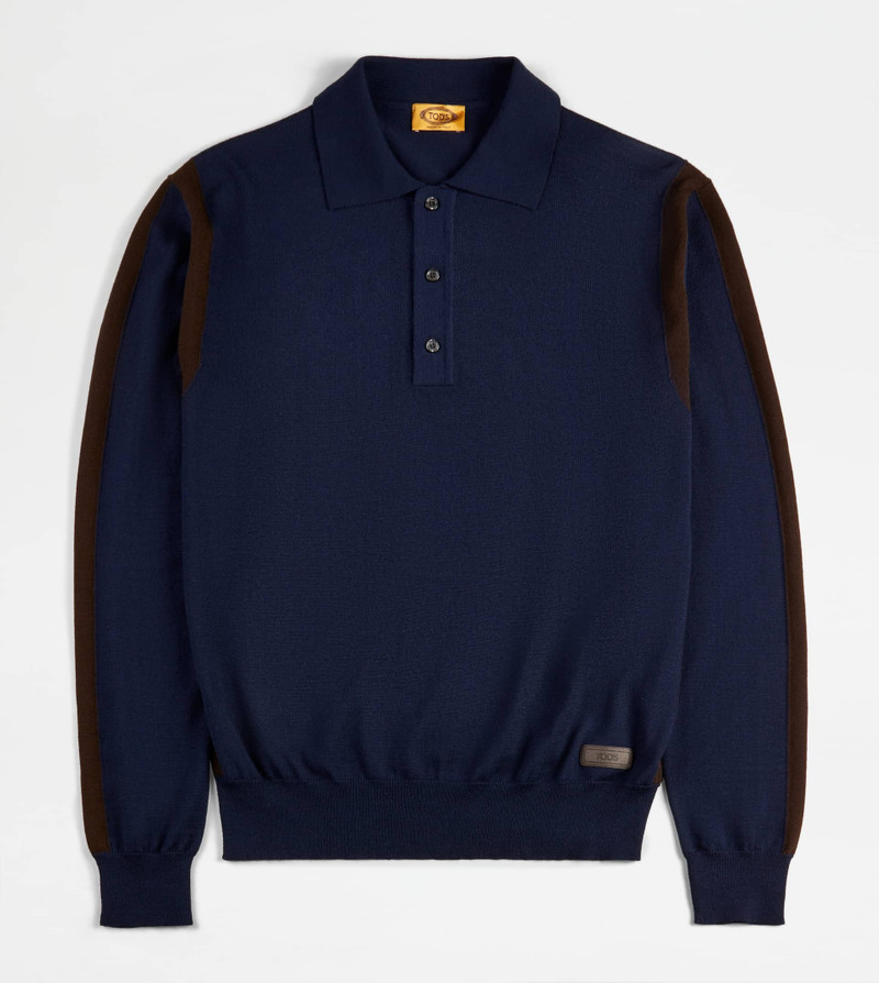 POLO SHIRT IN WOOL - BLUE, BROWN 1