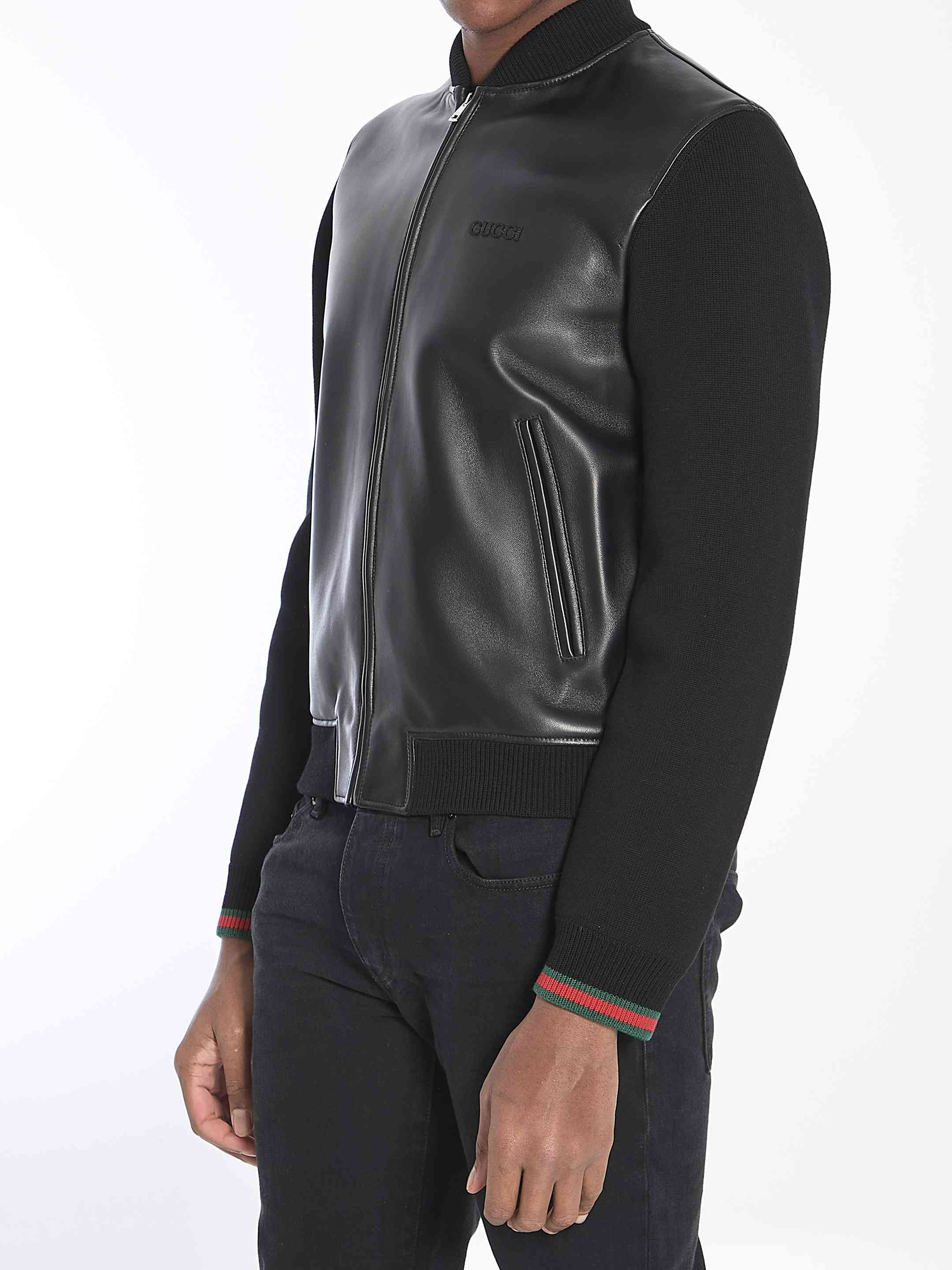 Gucci Men Nappa Leather And Knit Bomber - 2