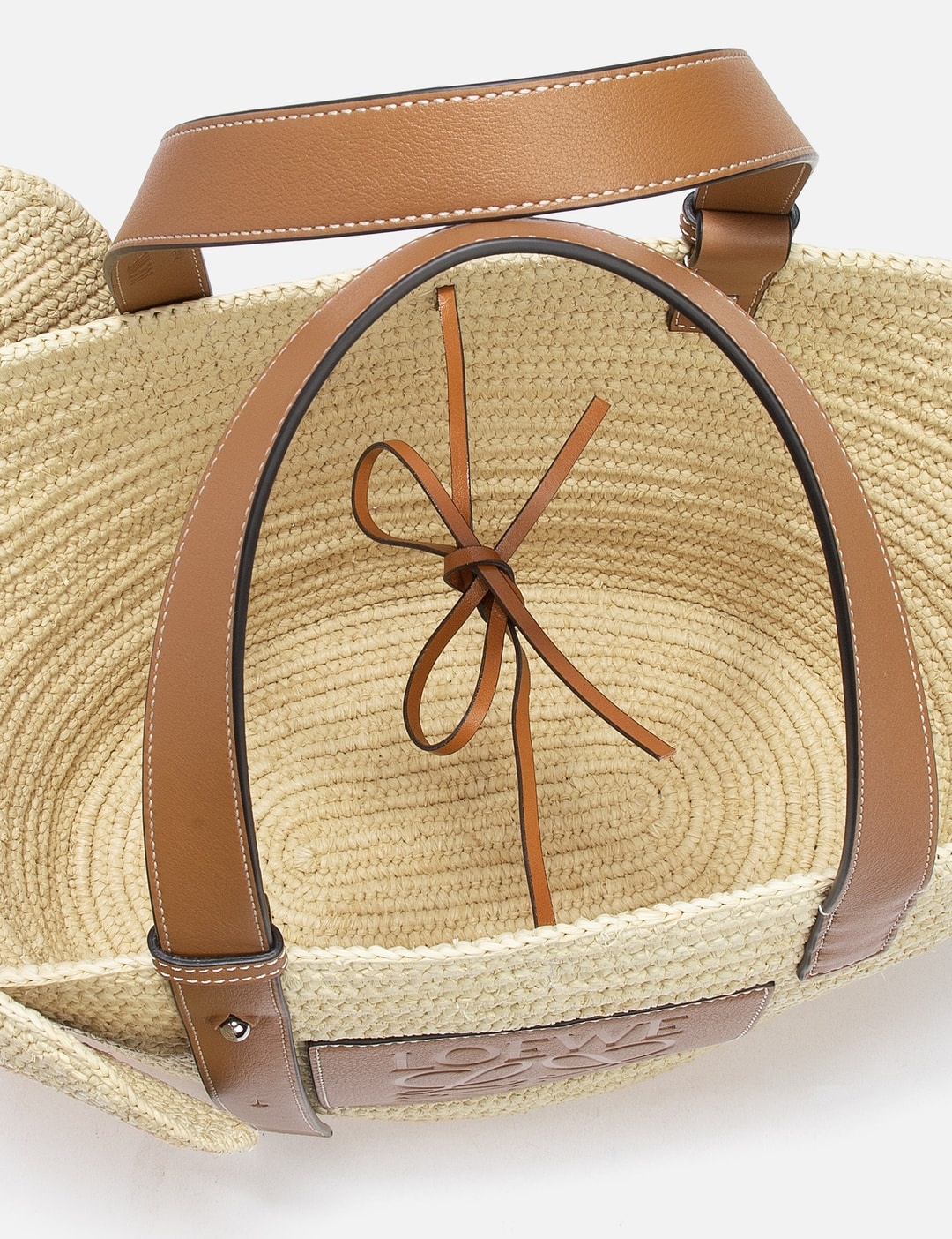 Elephant basket bag in raffia and calfskin